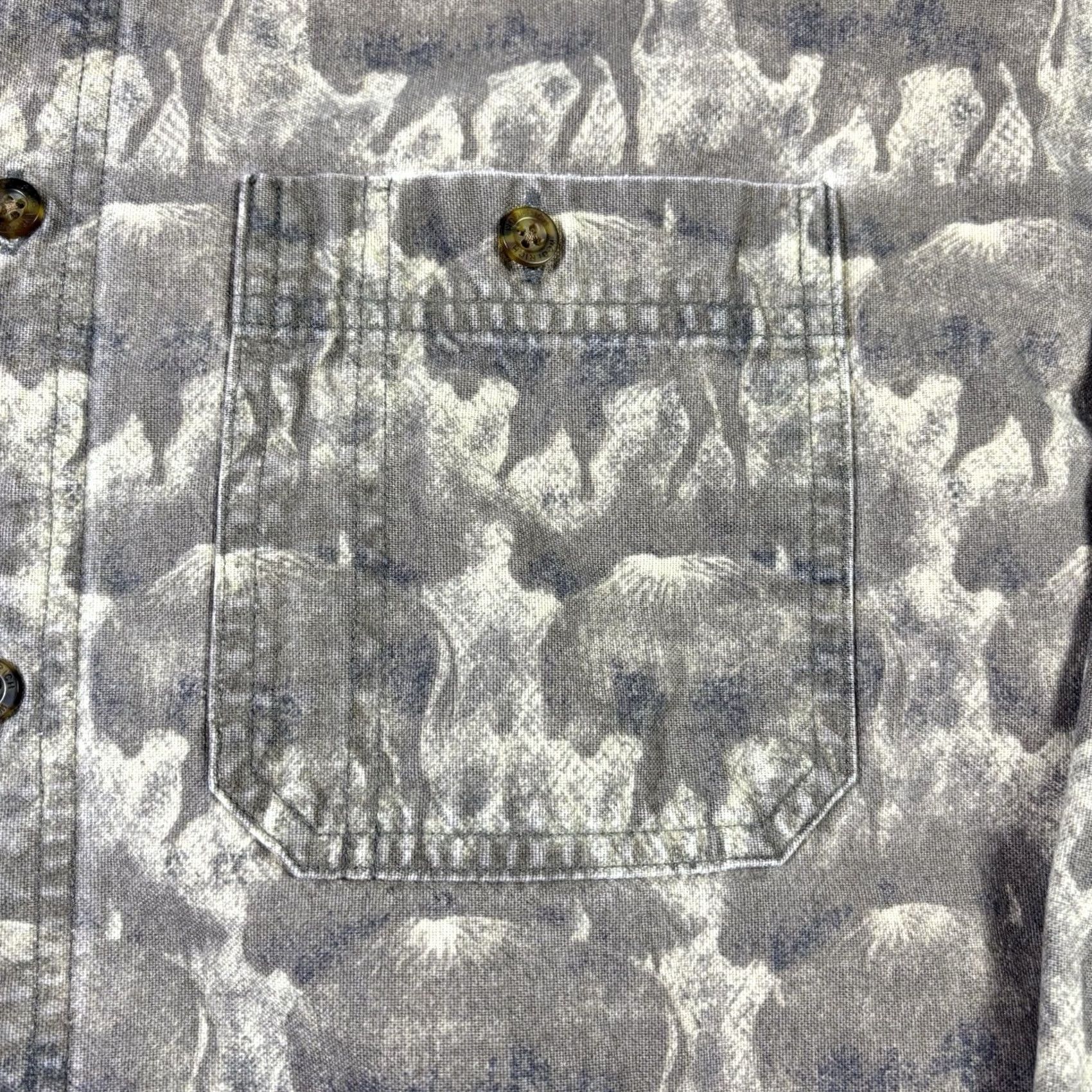 Vintage VINTAGE Woolrich Shirt Button-Up Animal Print 90s 2XL Mens Brown Cotton Twill Long Sleeve Button-Down Size US XXL / EU 58 / 5 - 7 Thumbnail