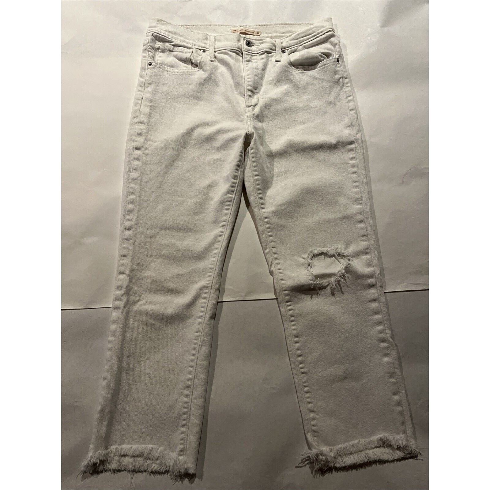 Levi's Levi’s 724 Jeans Womens 31 32x24 High Straight Raw Hem White Size 31" - 2 Thumbnail