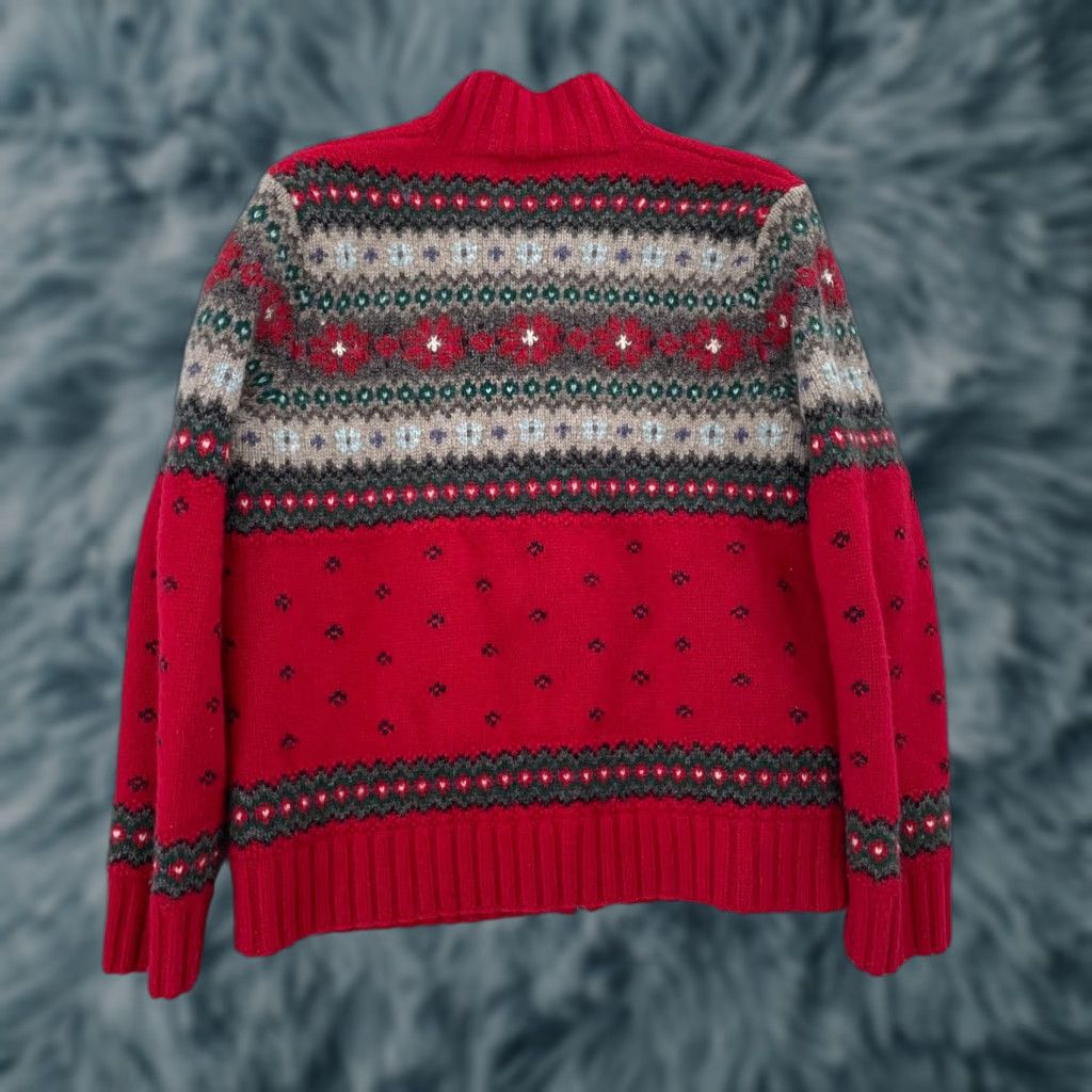 Ralph Lauren Lauren Ralph Lauren Sweater Womens P/L Red Full Zip Wool Hand Knit Fair Isle Size L / US 10 / IT 46 - 1 Thumbnail