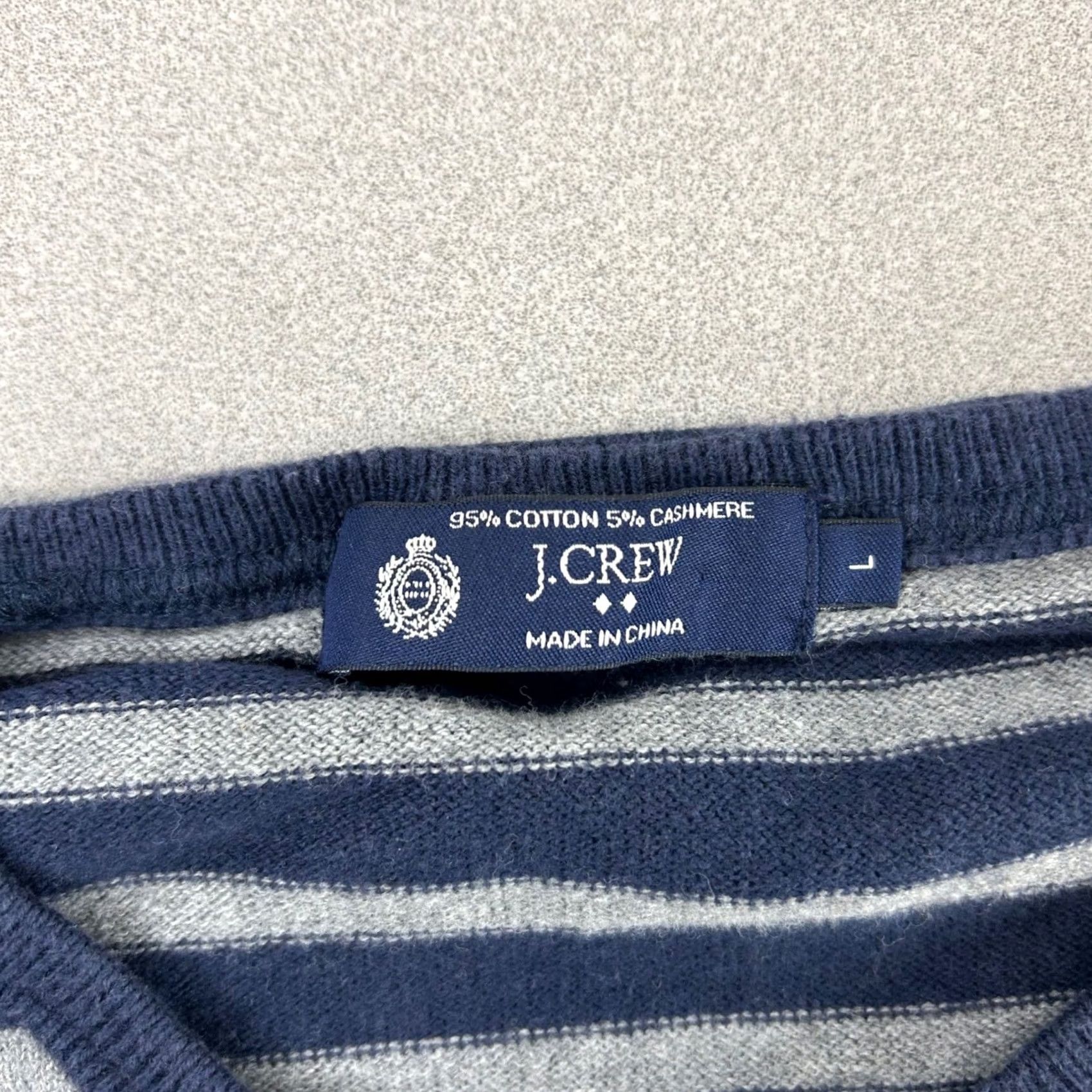 J.Crew J. Crew Mens Striped Crewneck Sweater Cotton Cashmere Navy Grey Size L Size US L / EU 52-54 / 3 - 4 Thumbnail