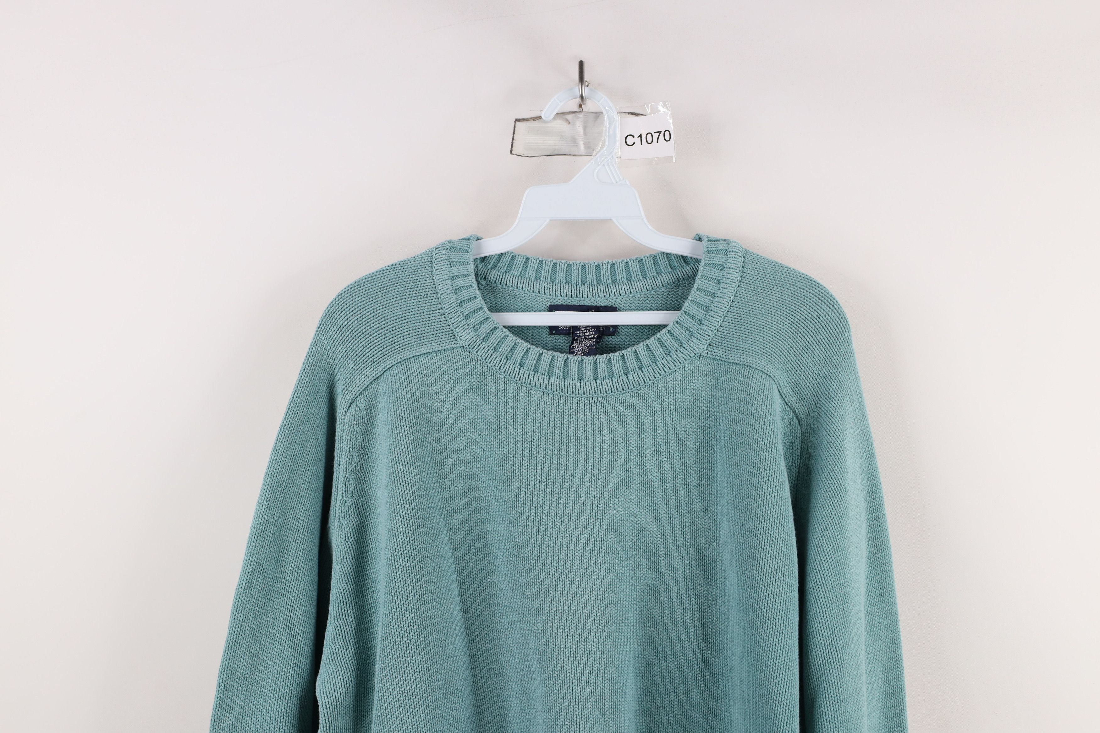 Lands' End × Vintage Vintage 90s Lands End Blank Cotton Knit Sweater Teal USA Size L / US 10 / IT 46 - 2 Thumbnail