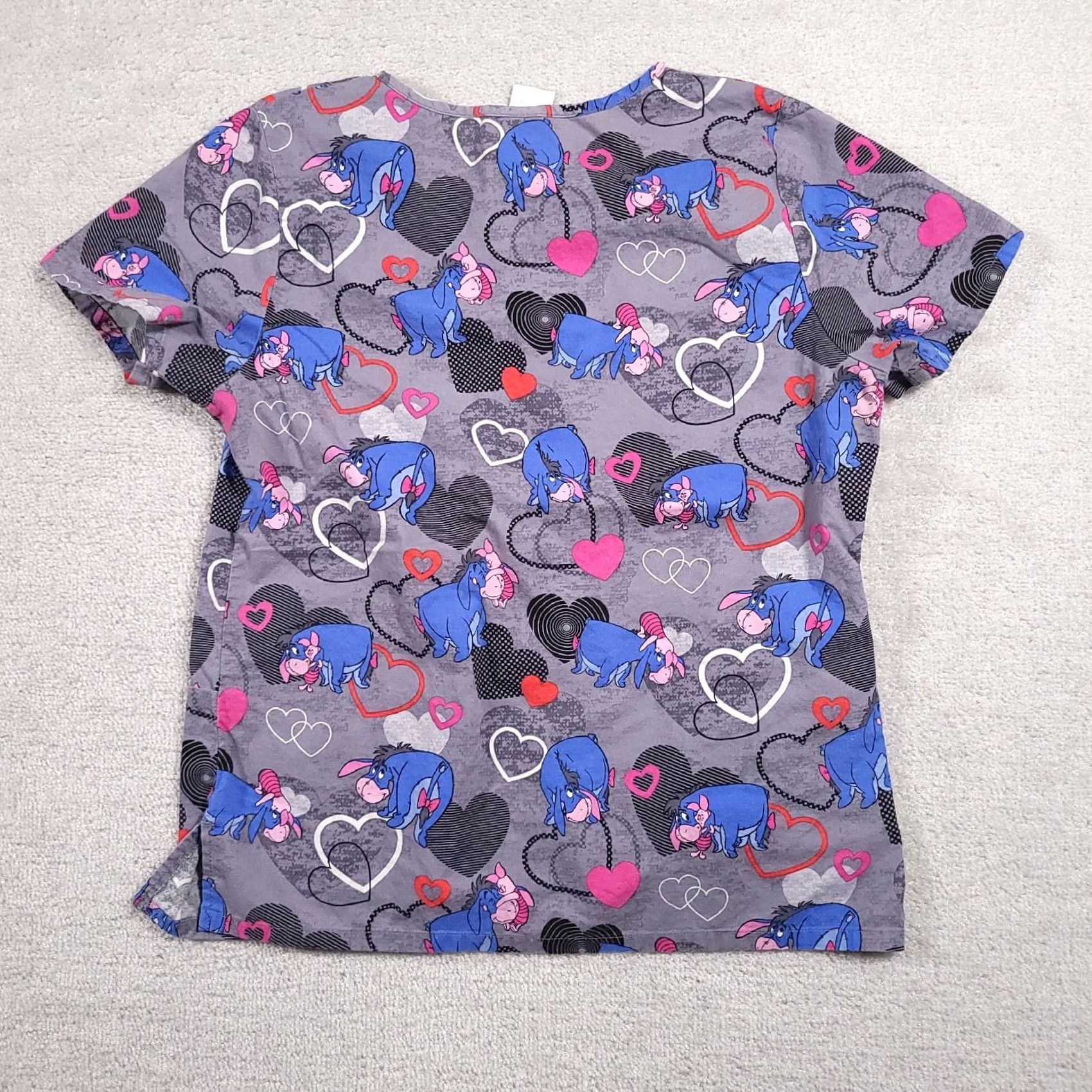 Disney Disney Scrub Top Womens M Gray Blue Short Sleeve Eeyore Piglet Nursing Medical Size XS / US 0-2 / IT 36-38 - 5 Thumbnail