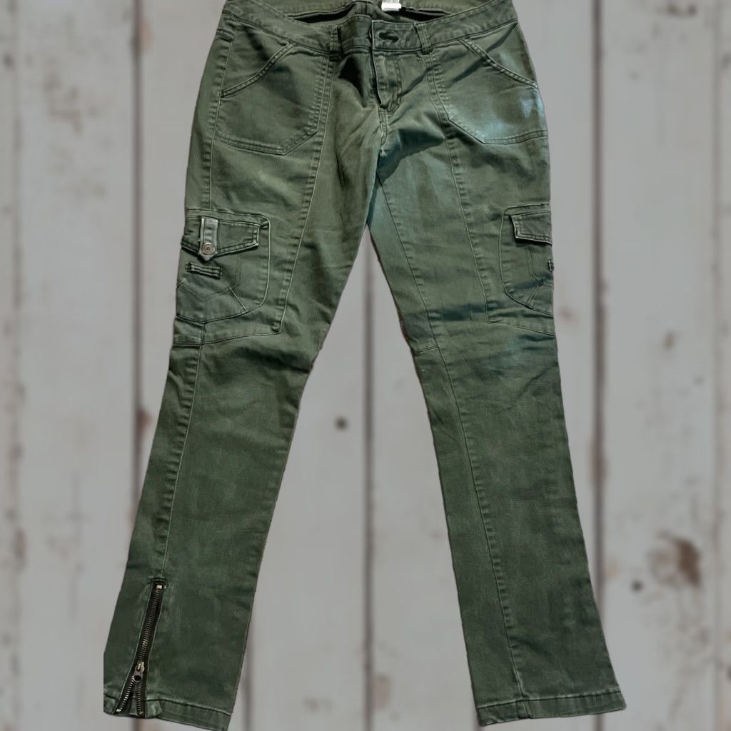 Vintage VINTAGE UnionBay GREEN y2k Cargo Pants Stretch Zip Leg Flap Pockets 9” Rise Tactical 11 Women Size 32" / US 10 / IT 46 - 1 Thumbnail
