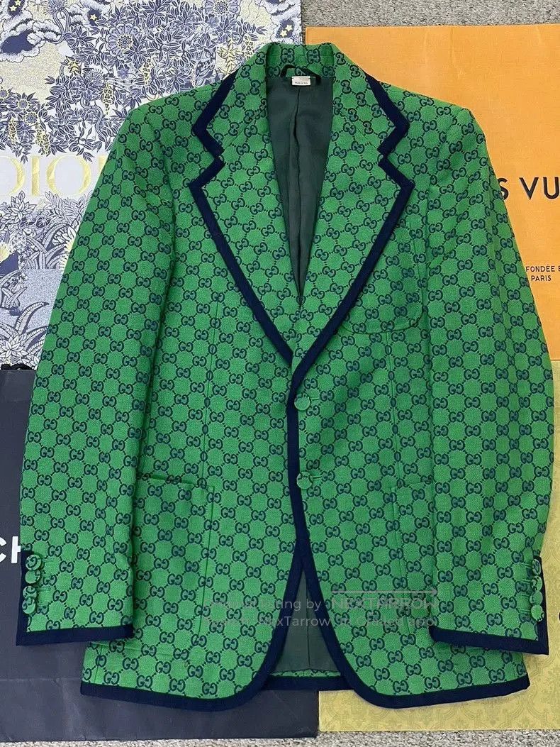 Gucci Gucci Green Logo Lapel Blazer Jacket. Size US M / EU 48-50 / 2 - 1 Thumbnail