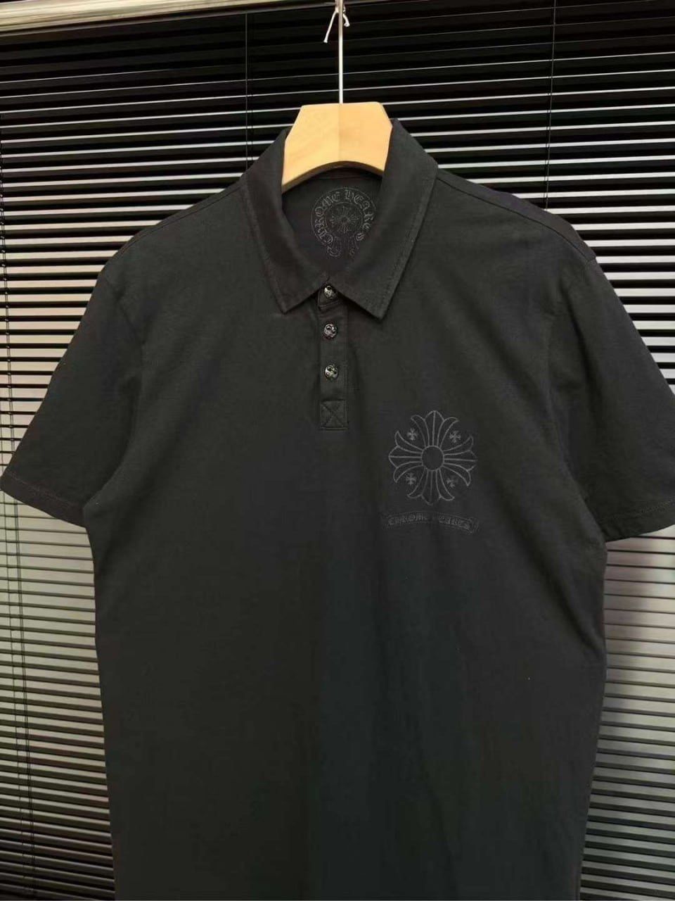 Chrome Hearts CHROME HEARTS LOGO 3 BUTTON POLO TEE | Grailed
