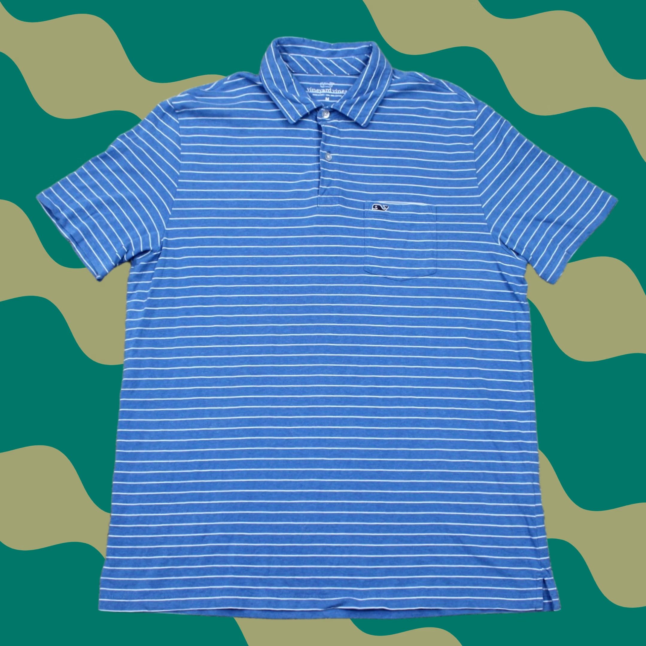 Vineyard Vines Vineyard Vines Polo Shirt Mens Medium Blue/White Stripe Short Sleeve Size US M / EU 48-50 / 2 - 1 Thumbnail