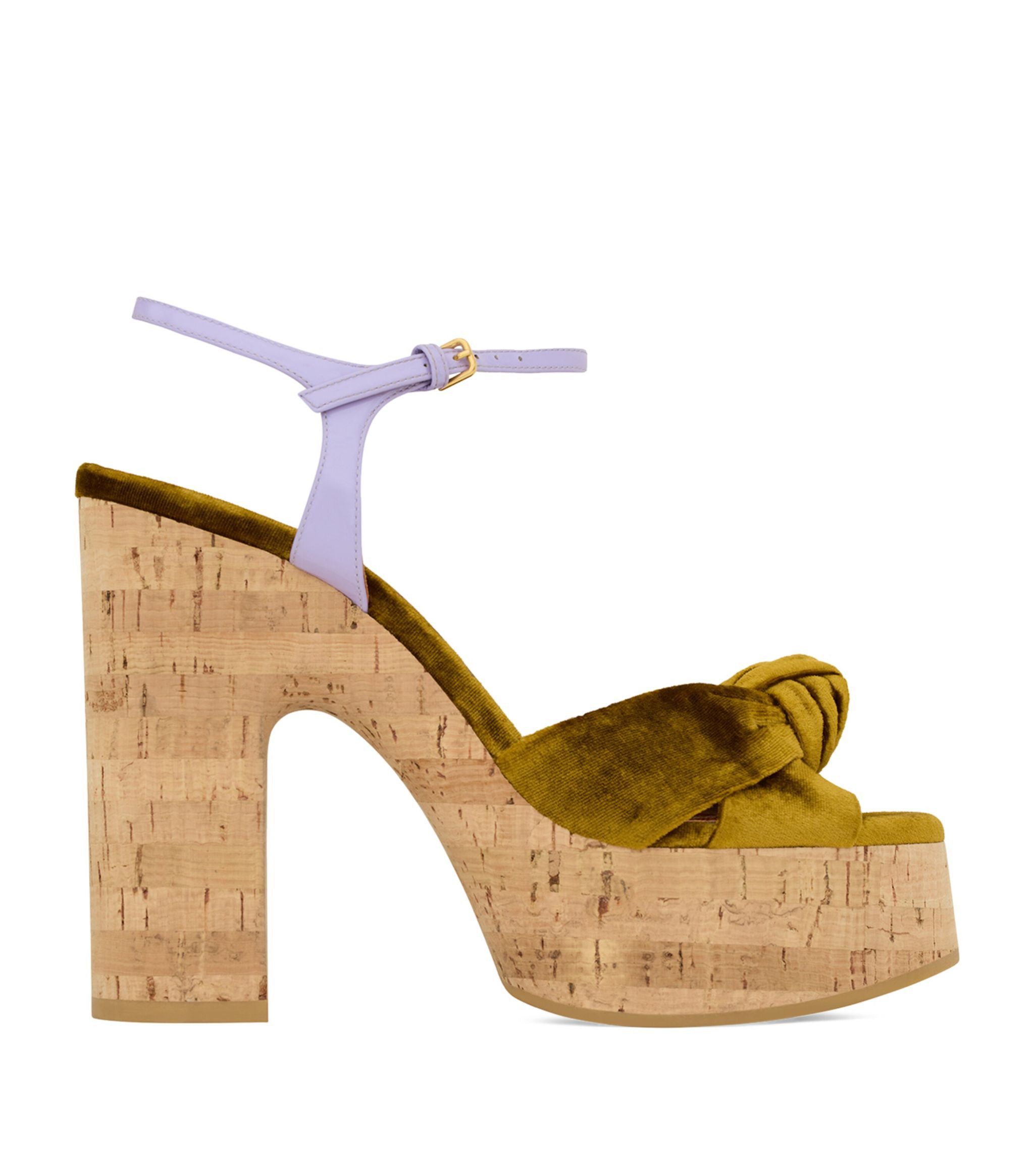 Saint Laurent Paris Saint Laurent Bianca Velvet & Leather Platform Sandals 39.5 Size US 8.5 / IT 38.5 - 7 Thumbnail