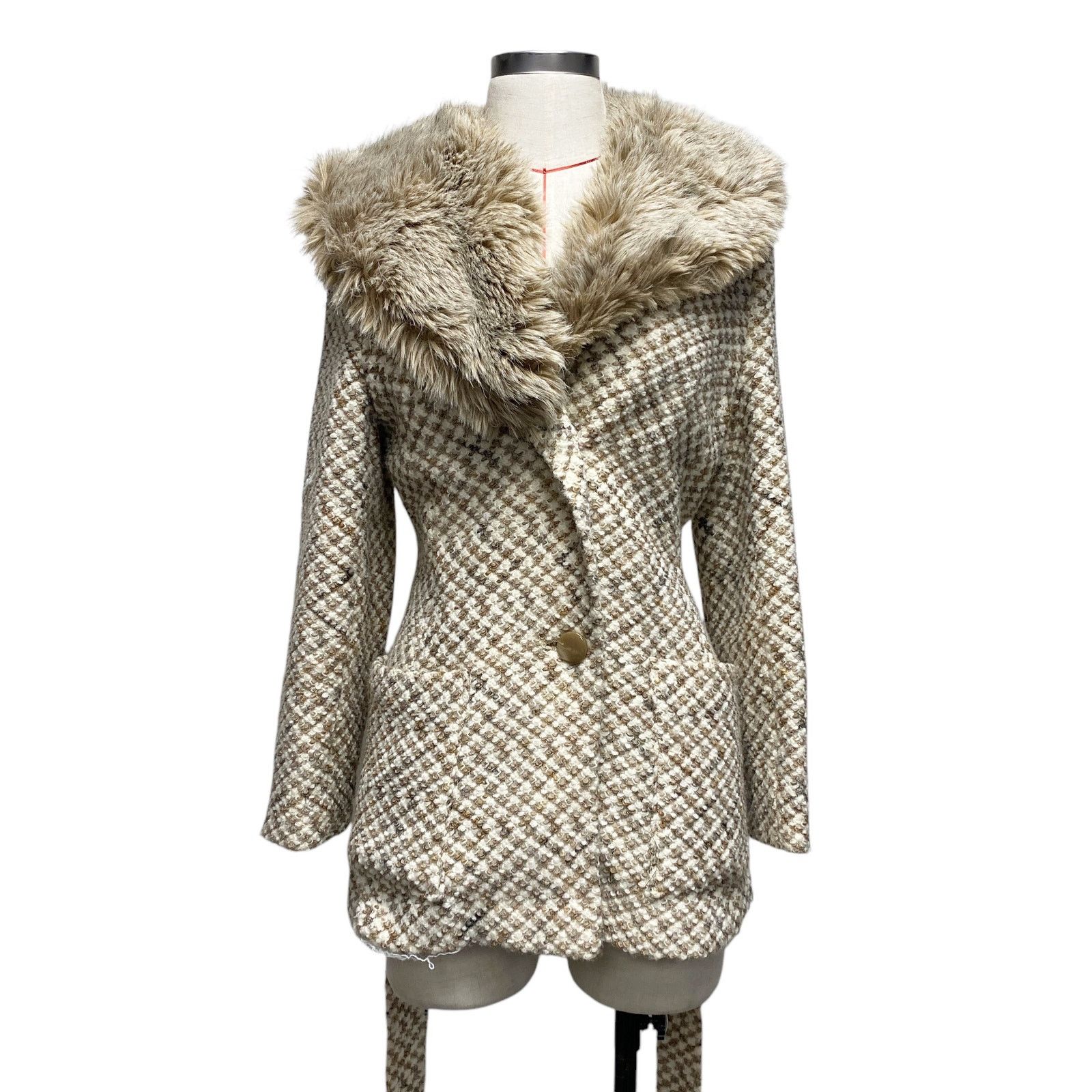 & Other Stories Vintage Womens Size 8 Fur Collar Tweed Button Up Coat Size M / US 6-8 / IT 42-44 - 2 Thumbnail