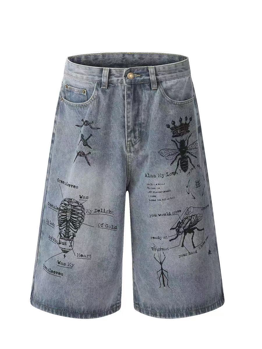 Japanese Brand × Vintage Street Hip Hop Insect Graffiti Baggy Denim Shorts Size US 34 / EU 50 - 5 Thumbnail
