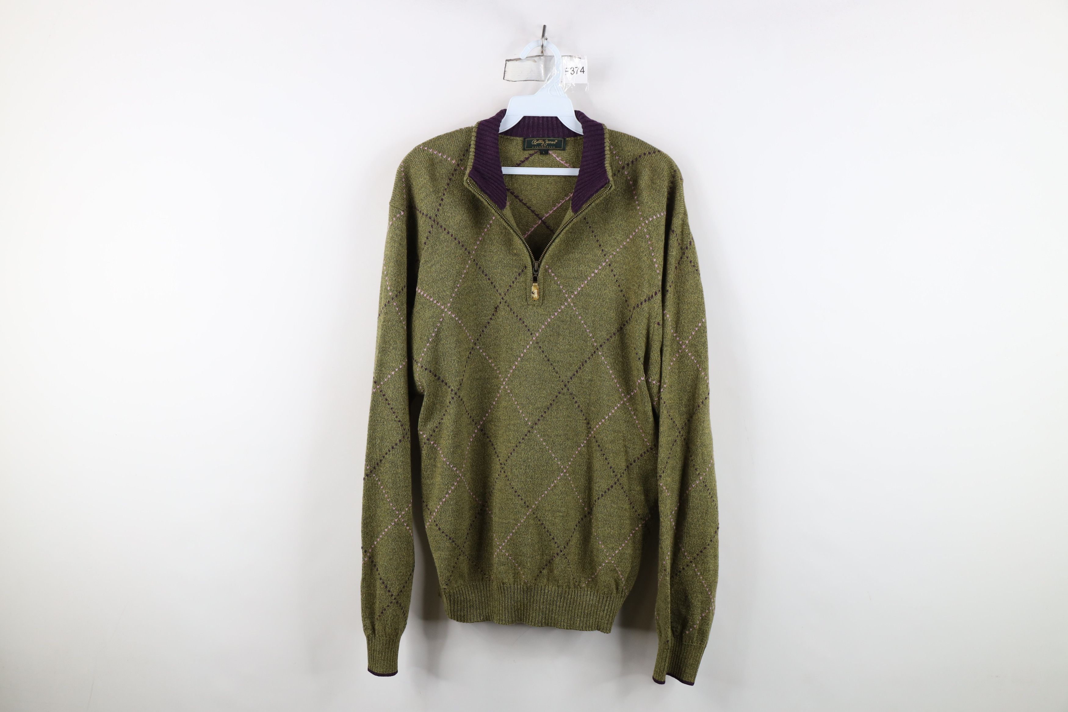 Vintage Vintage Streetwear Argyle Diamond Half Zip Pullover Sweater Size US L / EU 52-54 / 3 - 1 Thumbnail