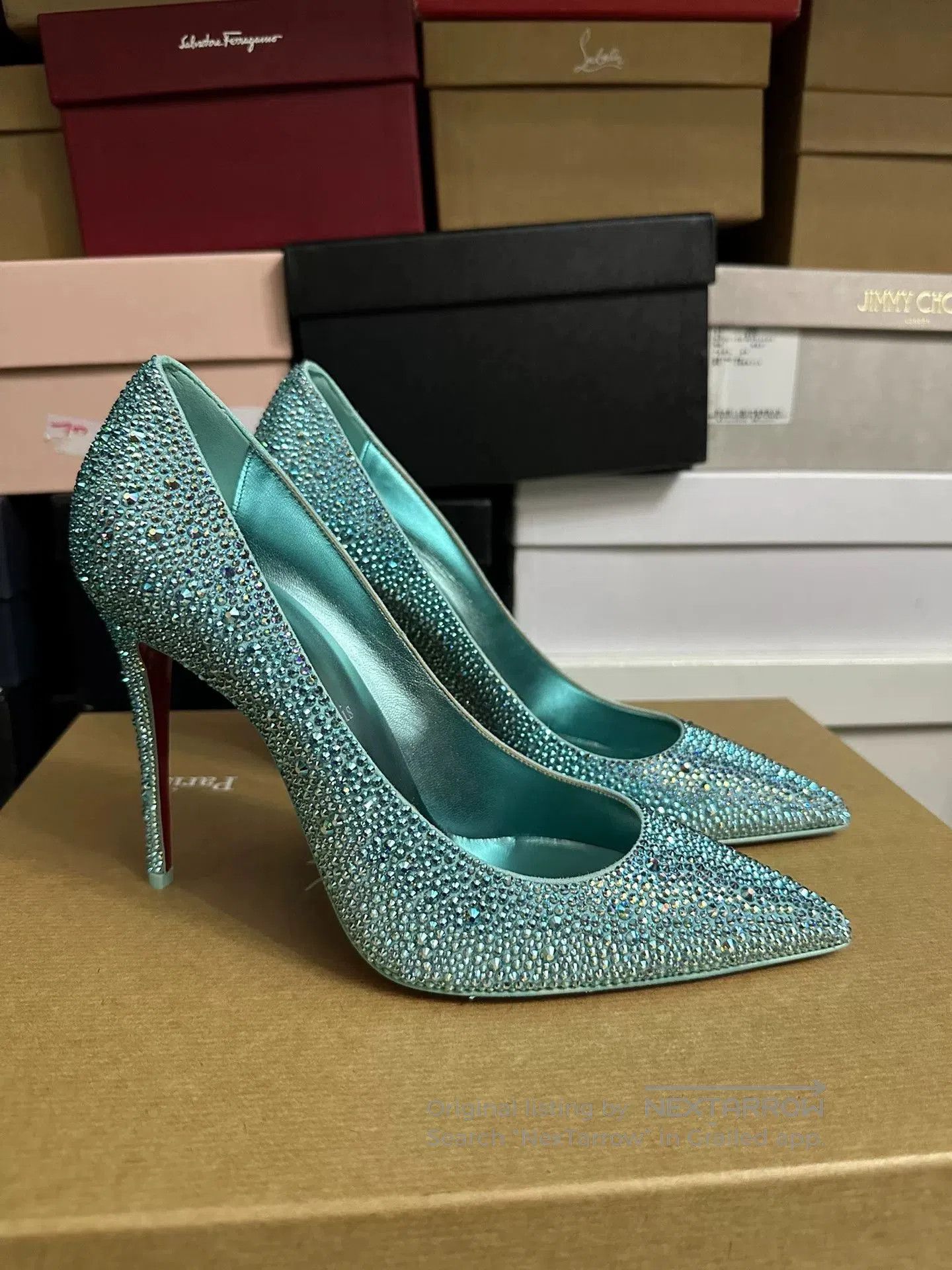 Christian Louboutin Christian Louboutin Blue Crystal Heels 39. Size US 8 / IT 38 - 3 Thumbnail