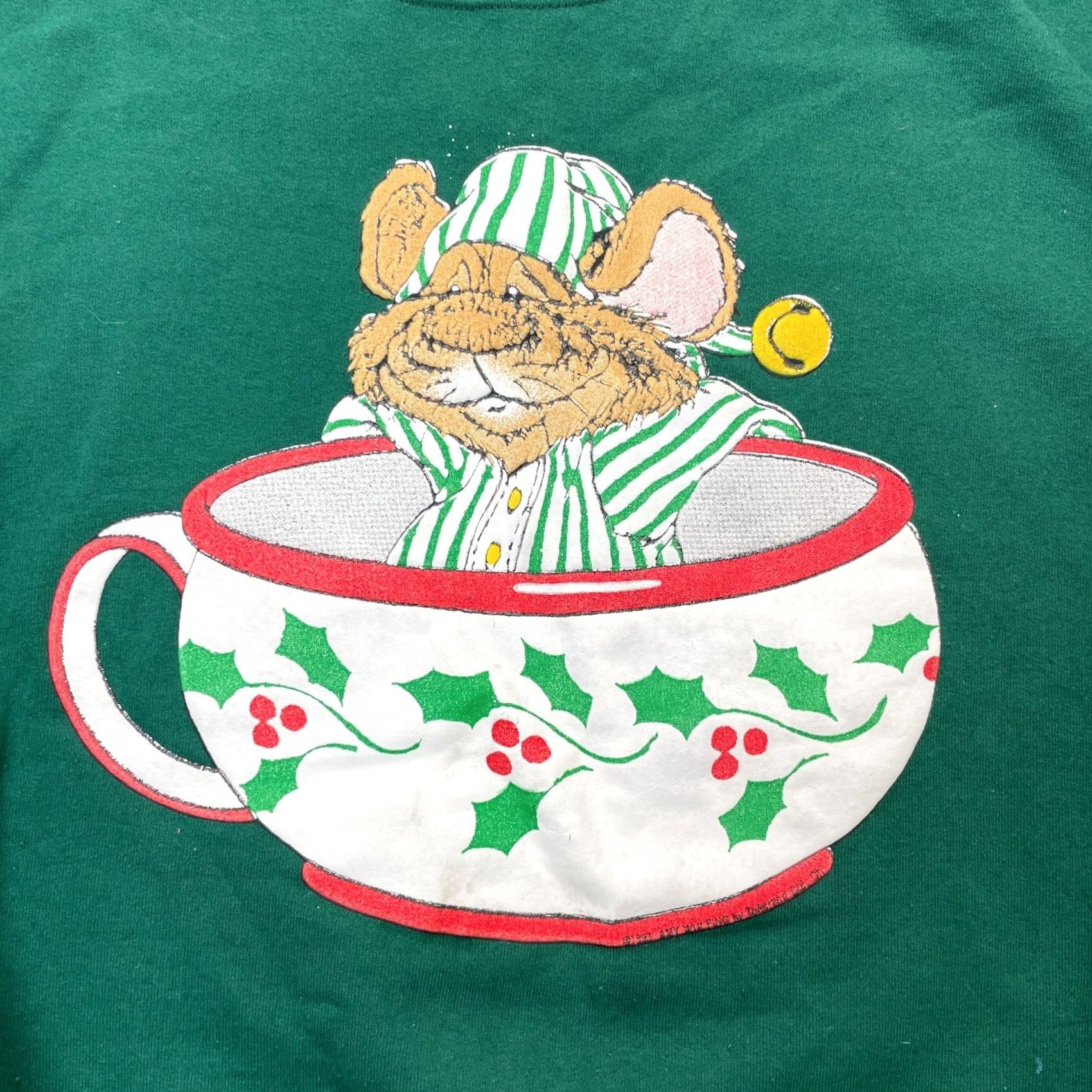 Hanes VINTAGE Hanes Sweatshirt Mens Large Green Christmas 80s 90s Logo Embroidered Graphic Print Crew Neck Pullover Fleece Coat Style Shirt Size US L / EU 52-54 / 3 - 4 Thumbnail