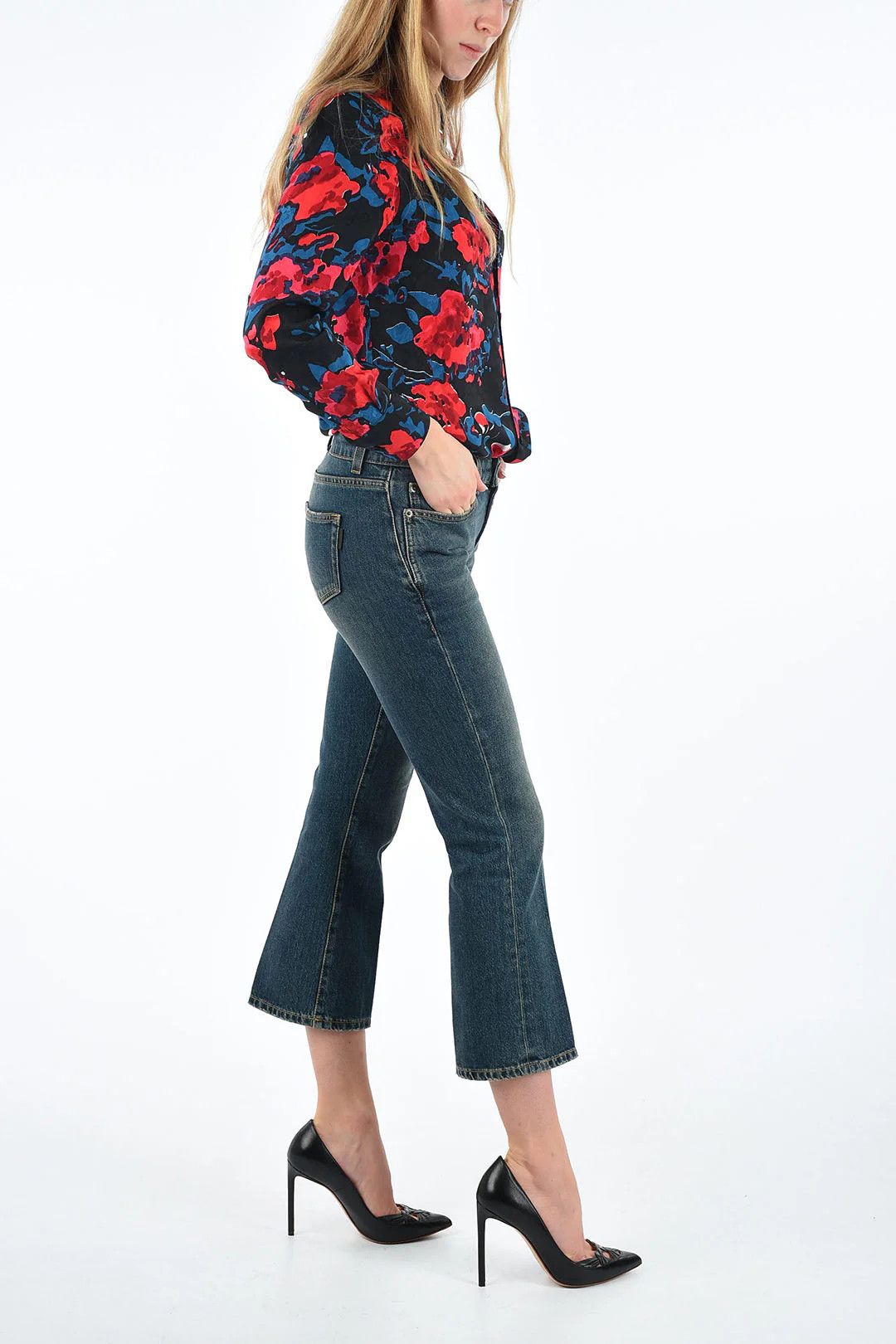 Saint Laurent Paris og1mm0326 High-Waist Crop Jeans in Blue Size 26" / US 2 / IT 38 - 3 Thumbnail