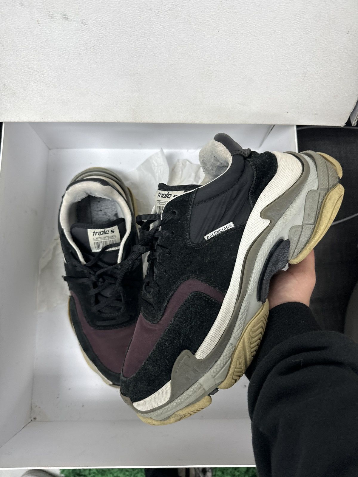 image of Balenciaga Tripple S Maroon Sneakers in Black White, Men's (Size 9)