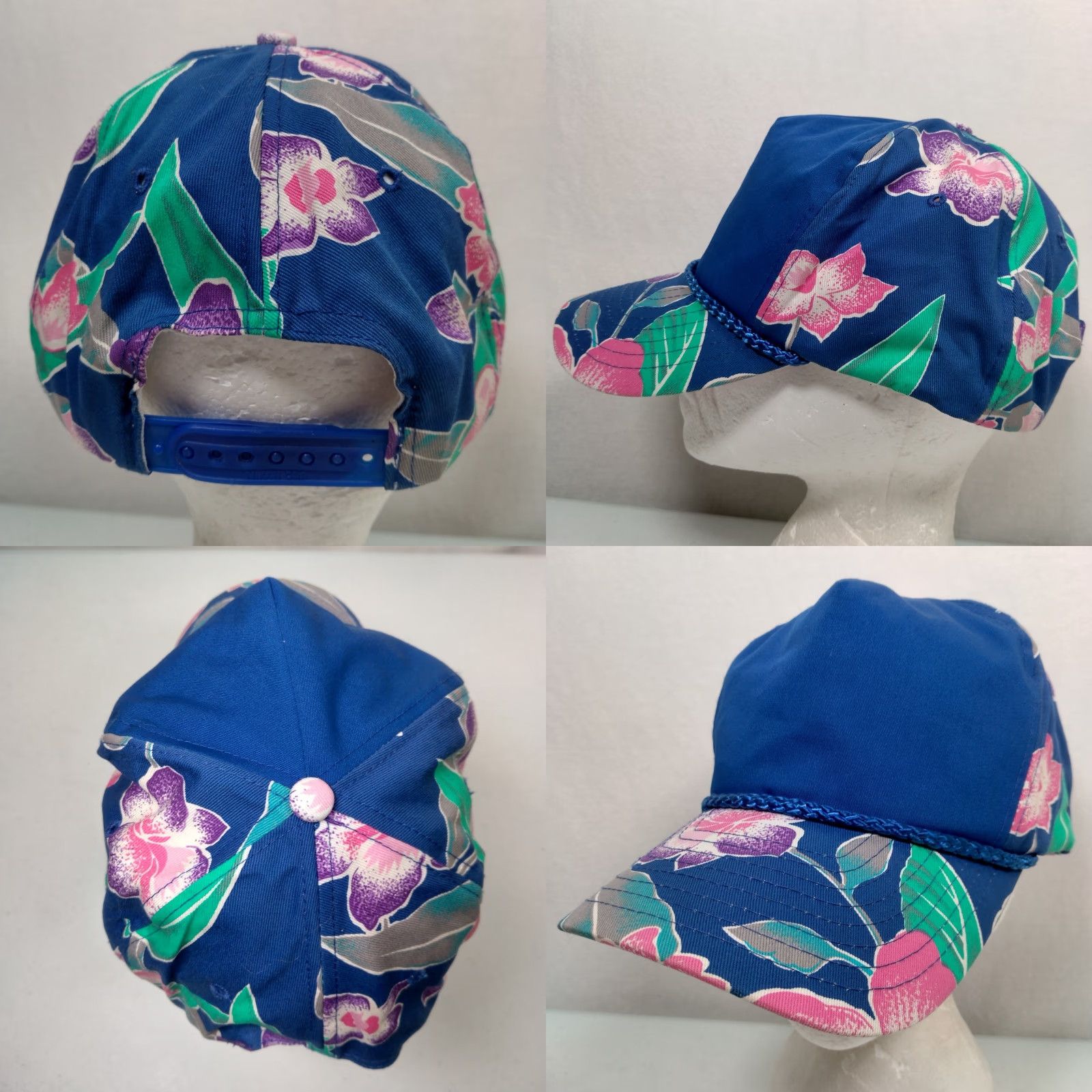 ALOHAS VINTAGE Nissin Cap Hat Canvas Snapback Beach Tropical Flowers Aloha Hawaiian Blue One Size Men Hat Size ONE SIZE - 8 Thumbnail