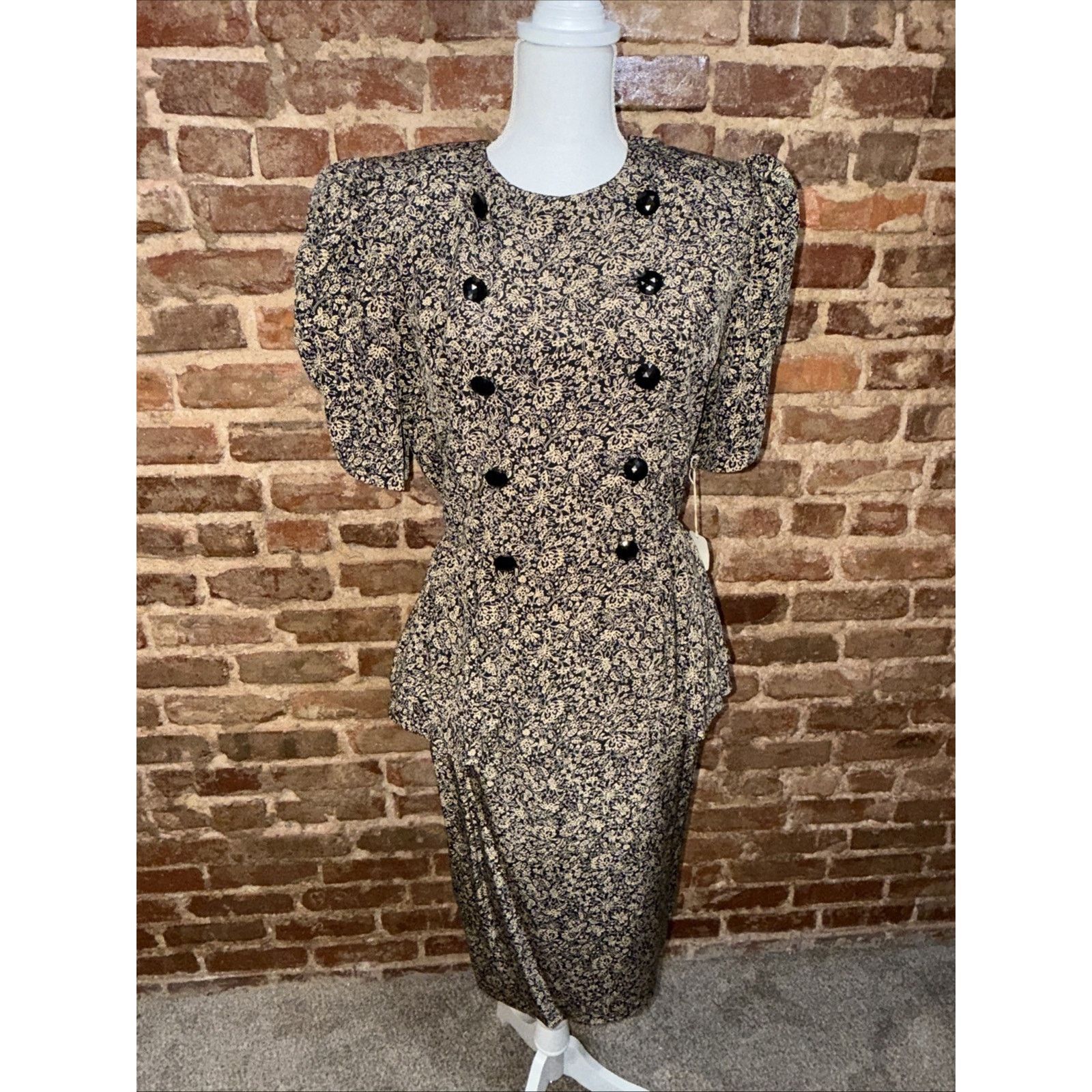 Other 100% Silk Vintage Dark Floral Y2K Peplum Puff sleeve cottage Size L / US 10 / IT 46 - 2 Thumbnail