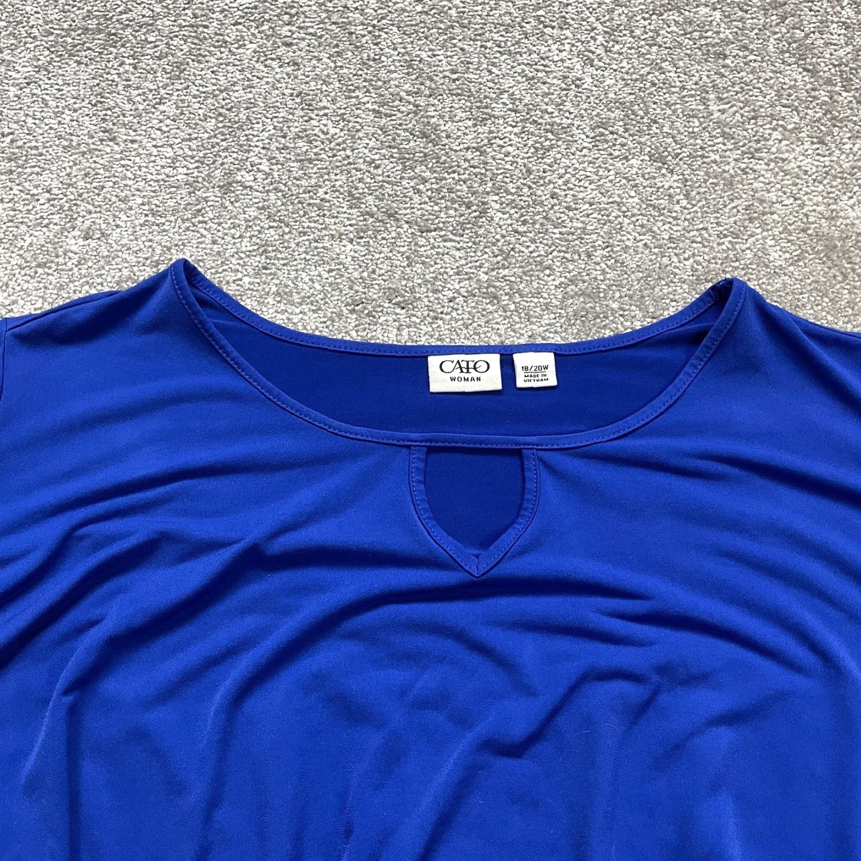 Vintage Cato Blouse Womens Plus 18/20W Royal Blue Key Hole Oversized Stretch Top Size 3XL / US 20-22 - 3 Thumbnail