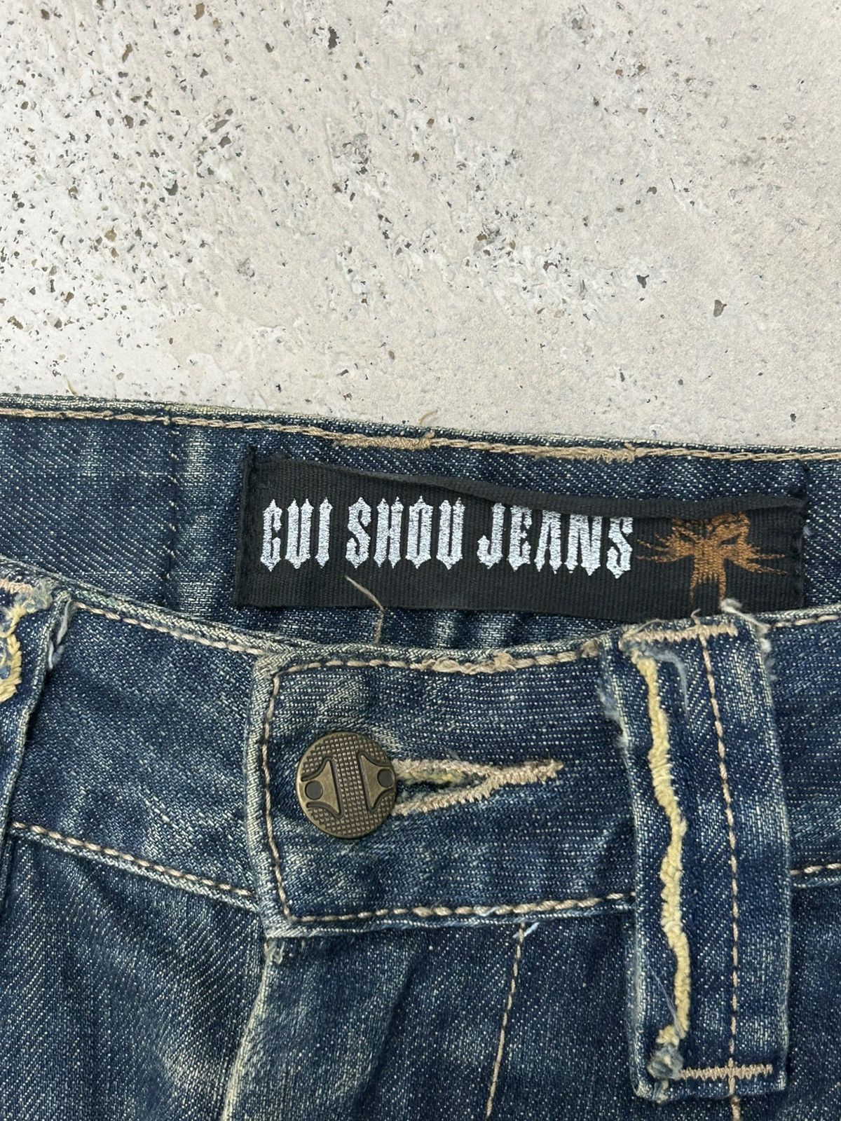 Le Grande Bleu (L.G.B.) Y2k Gui Show Jeans Straight Leg Embellishment Distressed Size US 34 / EU 50 - 16 Thumbnail