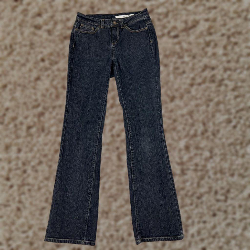 DKNY DKNY Pants Womens 2 Black Denim Jeans Flared Dark Wash Distressed Cotton 25x31 Zip Button Size 26" / US 2 / IT 38 - 1 Thumbnail
