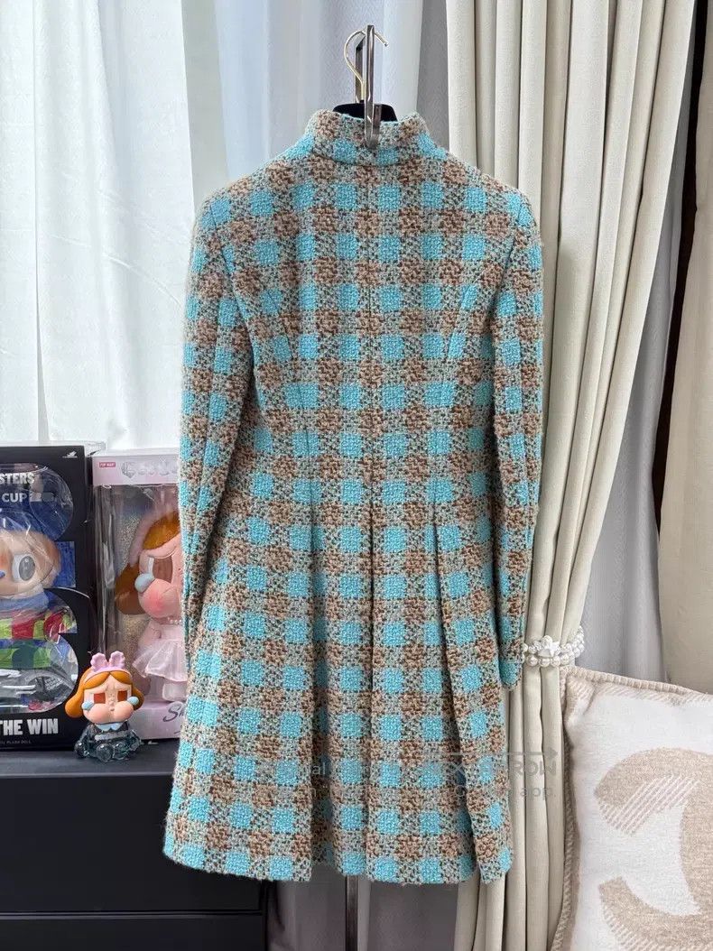 Chanel Chanel Brown plaid stand-up collar long coat Size XXS / US 00 / IT 34 - 3 Thumbnail