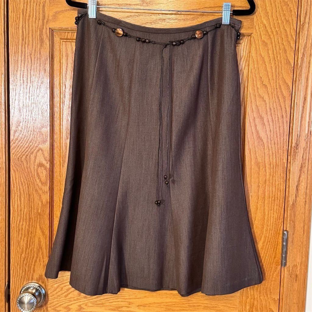 Other Dressbarn Women's Brown A-Line Skirt w/ Beaded Belt Size 12 Size 34" / US 12 / IT 48 - 1 Thumbnail