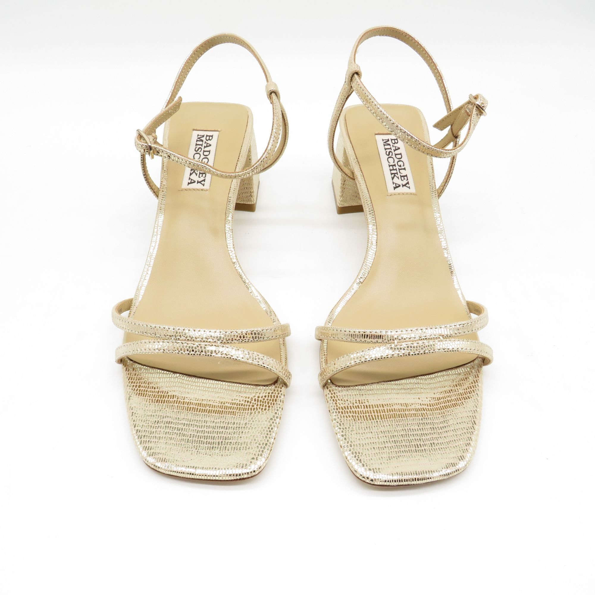 Badgley Mischka Badgley Mischka Carlota Gold Strappy Block Heel Sandals 6 NE Size US 6 / IT 36 - 3 Thumbnail