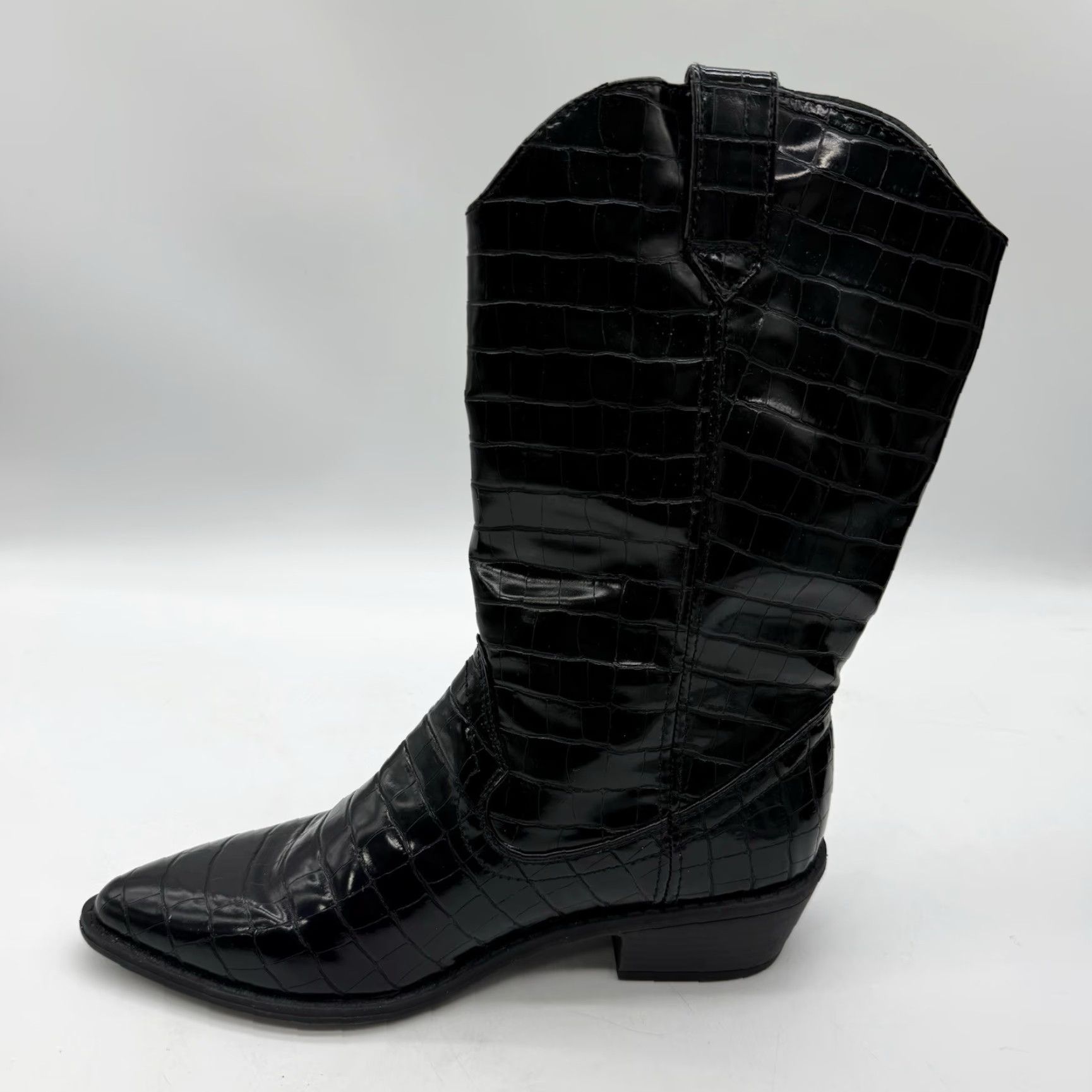 Vintage Madden Girl Western Black Embossed Croc Faux Leather Boots Womens 7.5 M, Black, Lace-Up Zip, Comfort, Lightweight, Faux Leather, Vintage, 90s? Size US 8 / IT 38 - 7 Thumbnail