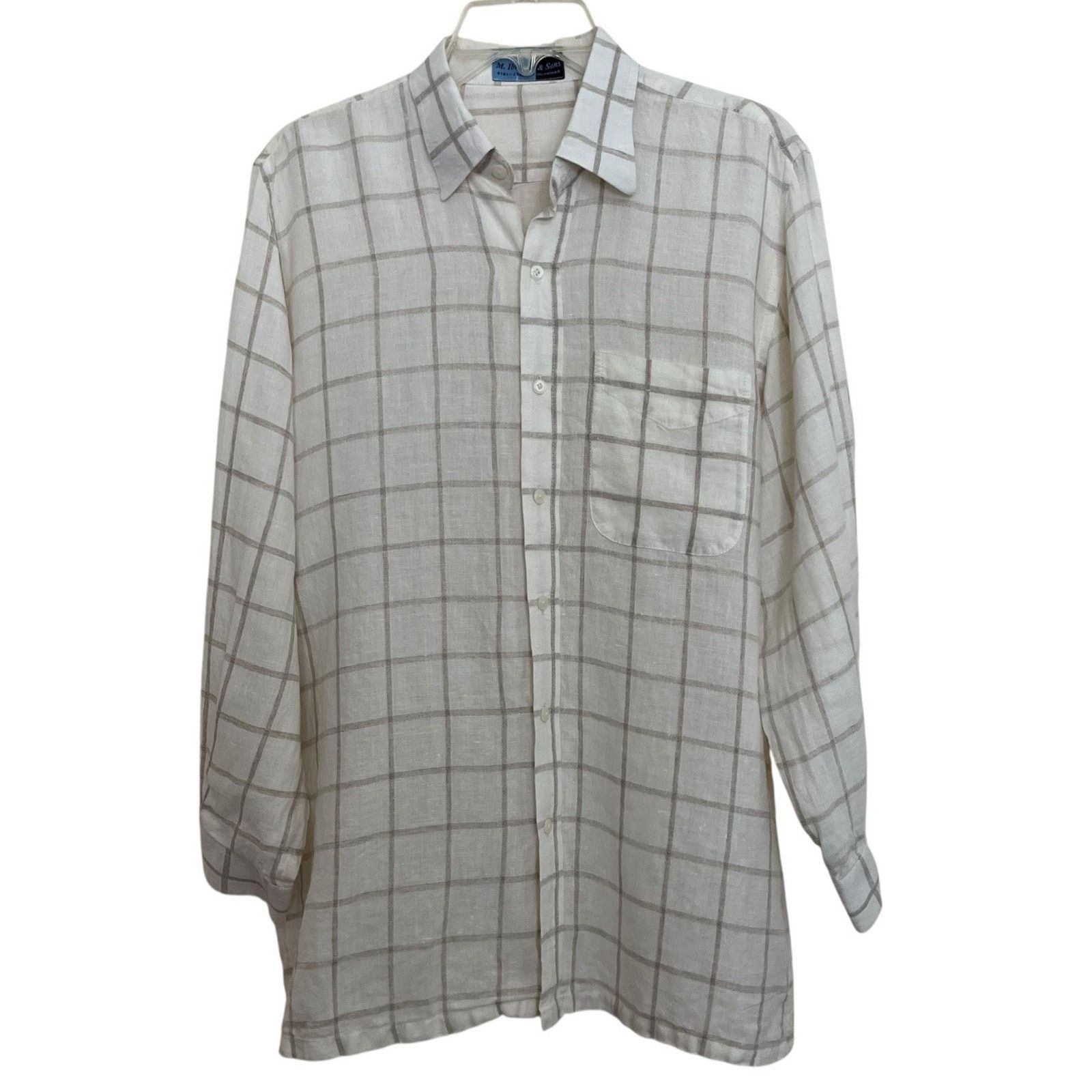 Vintage M.Ibrahim & Sons White Tan Plaid Linen Button Pakistan Shirt Size US M / EU 48-50 / 2 - 1 Thumbnail