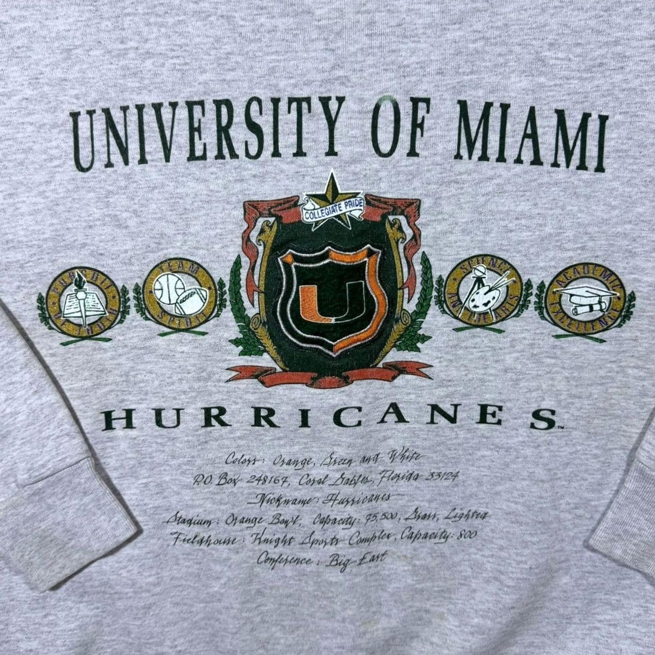 Nutmeg VINTAGE Nutmeg "University Of Miami Hurricanes" College Graphic Grey Sweatshirt Mens M (Grey) Size US M / EU 48-50 / 2 - 3 Thumbnail