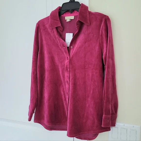 Other Appleseed's Petites Big Velour Magenta Shirt NWT Long Sleeve Size S / US 4 / IT 40 - 3 Thumbnail