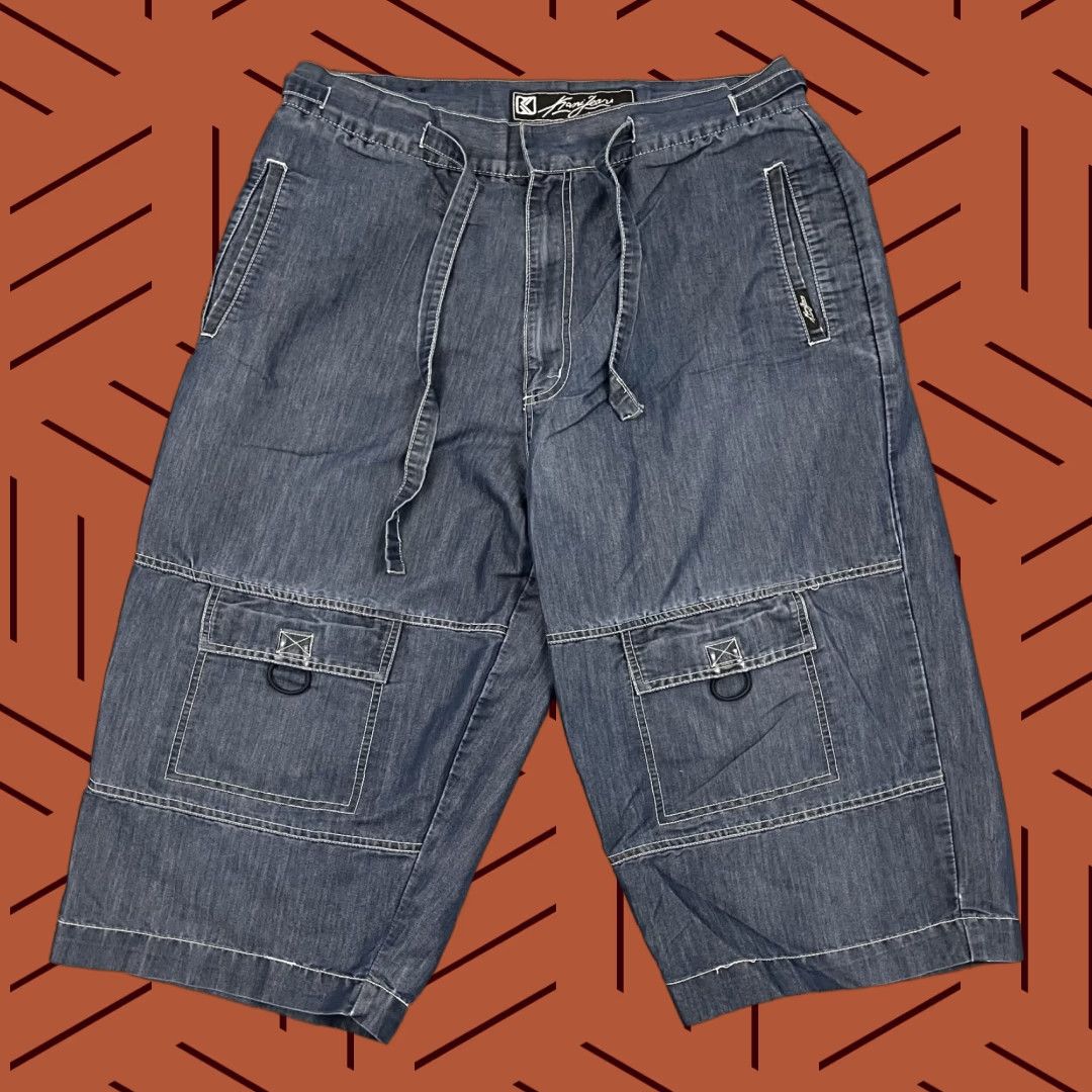 Vintage Kani VTG Jean Shorts Jort Mens 34 / 18" Chambray Blue Wide Leg Cargo Hip Hop Y2K Size US 34 / EU 50 - 1 Thumbnail