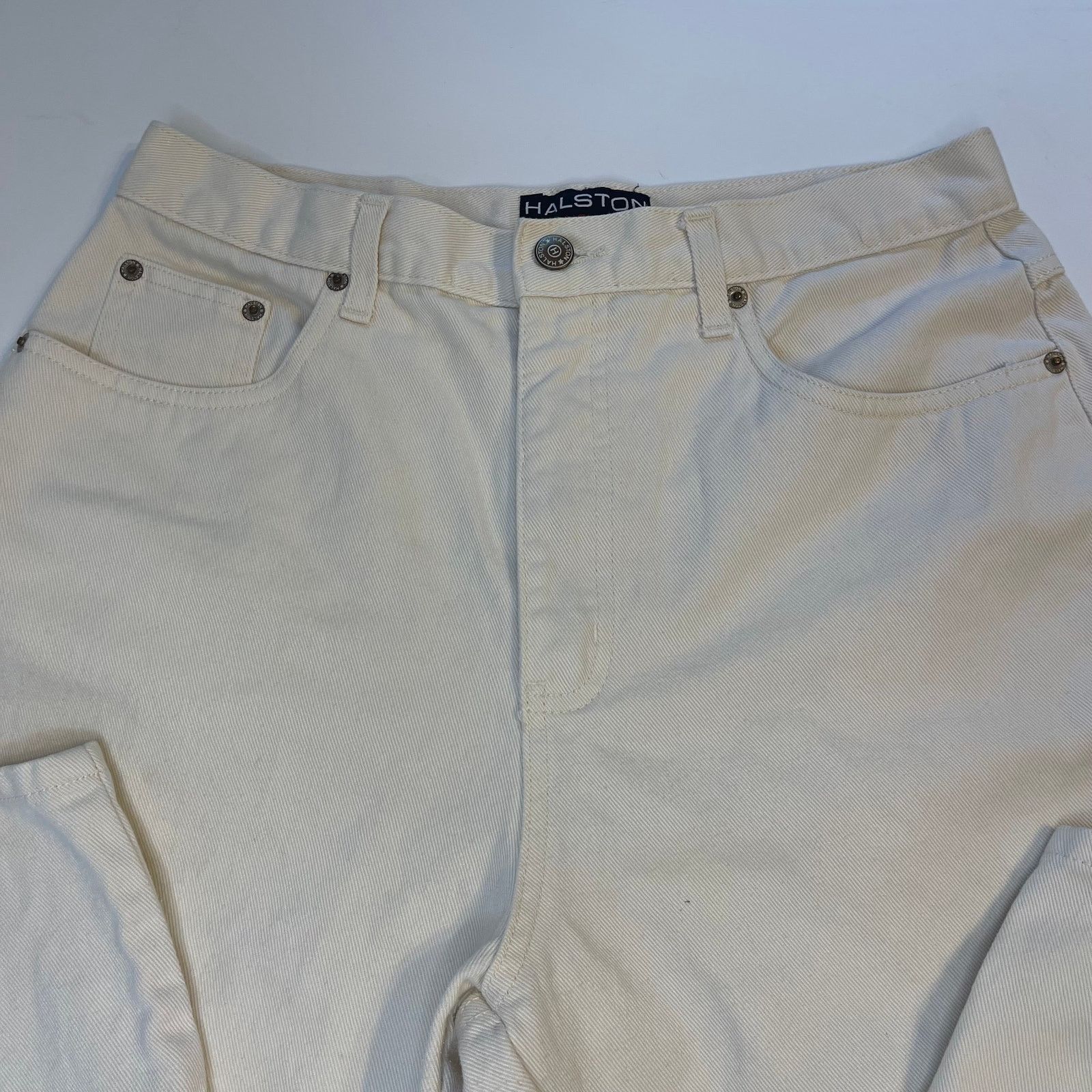 Halston Vintage Halston High Waist Cropped White Denim Jeans, 12 Size 36" / US 14 / IT 50 - 3 Thumbnail