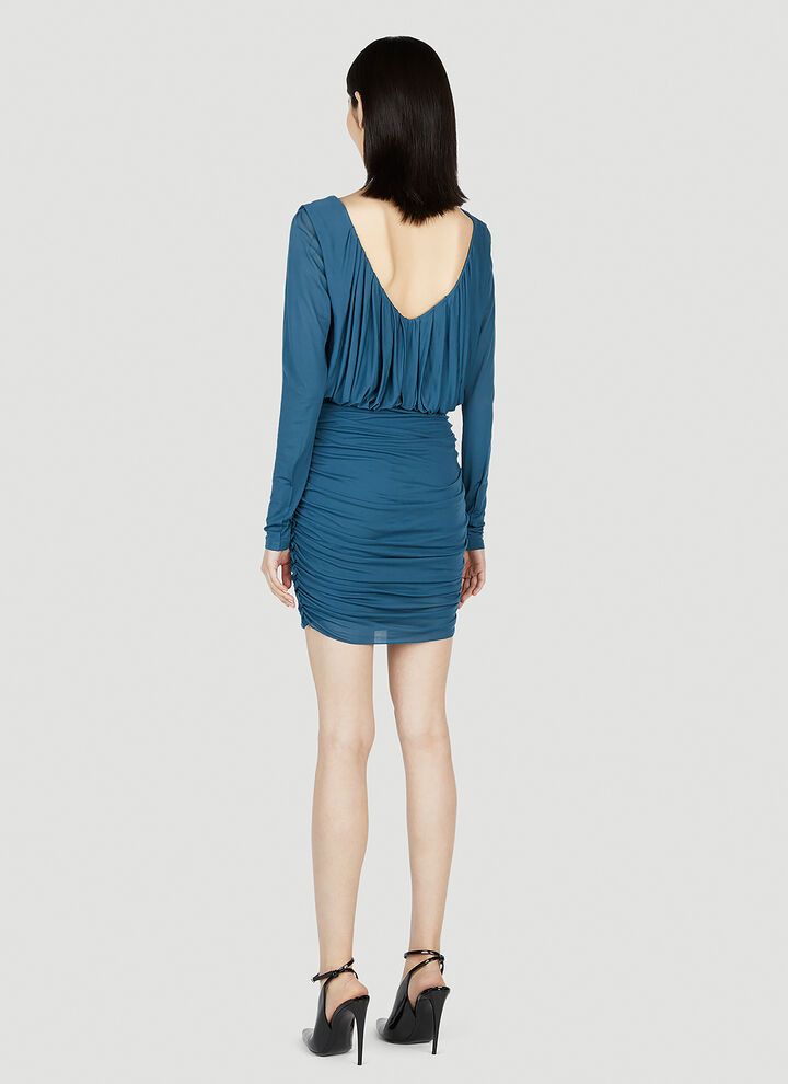 Saint Laurent Paris o1s1wg110924 Draped Dress In Jersey in Blue Size S / US 4 / IT 40 - 4 Thumbnail
