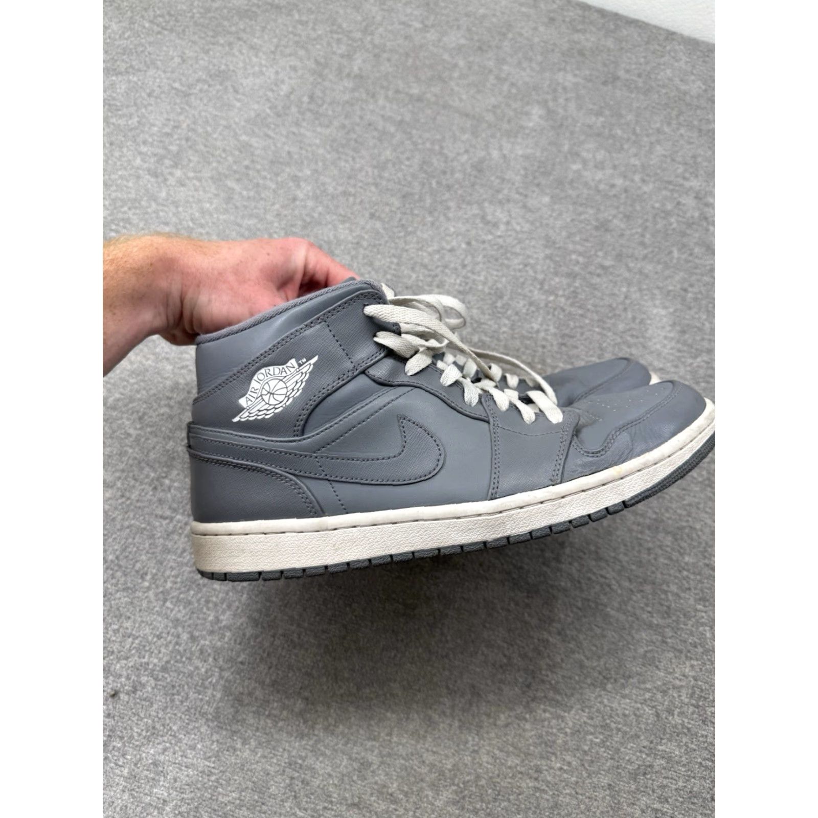 Jordan Brand 2013 Nike Air Jordan One Retro Mid Cool Gray Men's Size 11 554724–003 Sneakers Grey White Retro Leather Rubber Mid Top Size US 10 / EU 43 - 2 Thumbnail