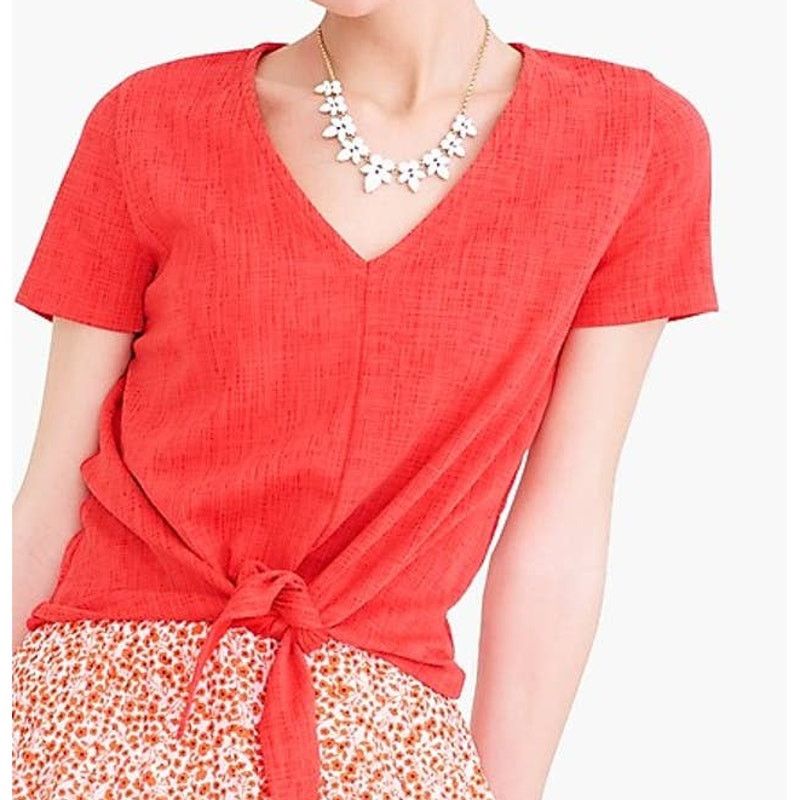J.Crew J. Crew Tie front Textured V-neck Tee Top S Short Sleeve Size S / US 4 / IT 40 - 2 Thumbnail