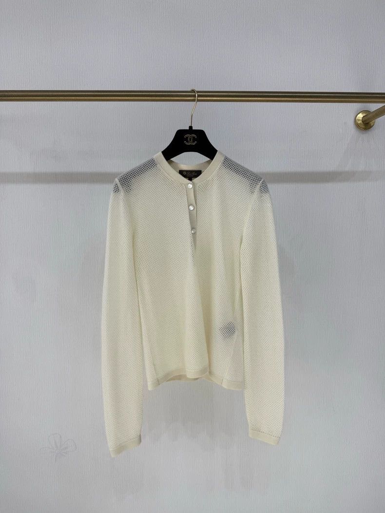 Loro Piana LORO PIANA White alpaca micro-embossed round neck base shi Size XS / US 0-2 / IT 36-38 - 1 Thumbnail