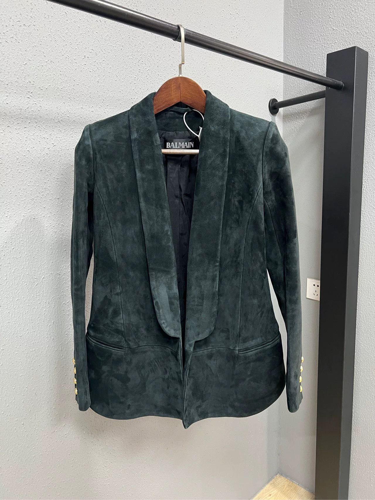 Balmain Balmain Green Velvet Gold Button Blazer Size XXS / US 00 / IT 34 - 1 Thumbnail