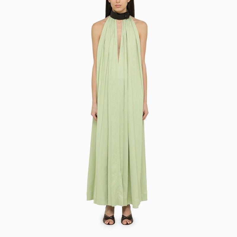 image of Salvatore Ferragamo Ferragamo Green Viscose Long Dress With Contrasting Collar, Women's (Size Small