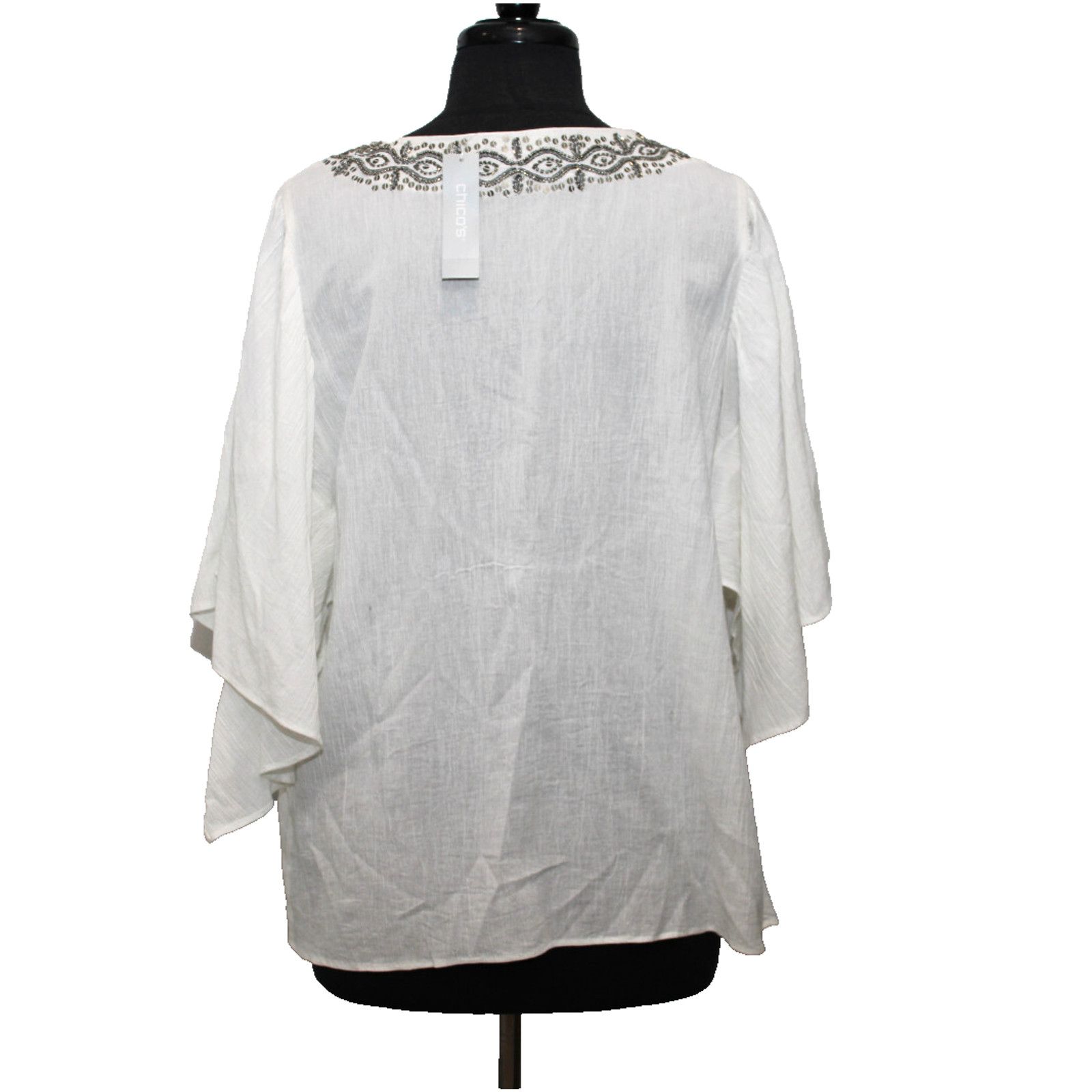 Chicos CHICOS Flutter Sleeve Alabaster Gauze Beaded V-Neck Top Sz 2 Size L / US 10 / IT 46 - 4 Thumbnail