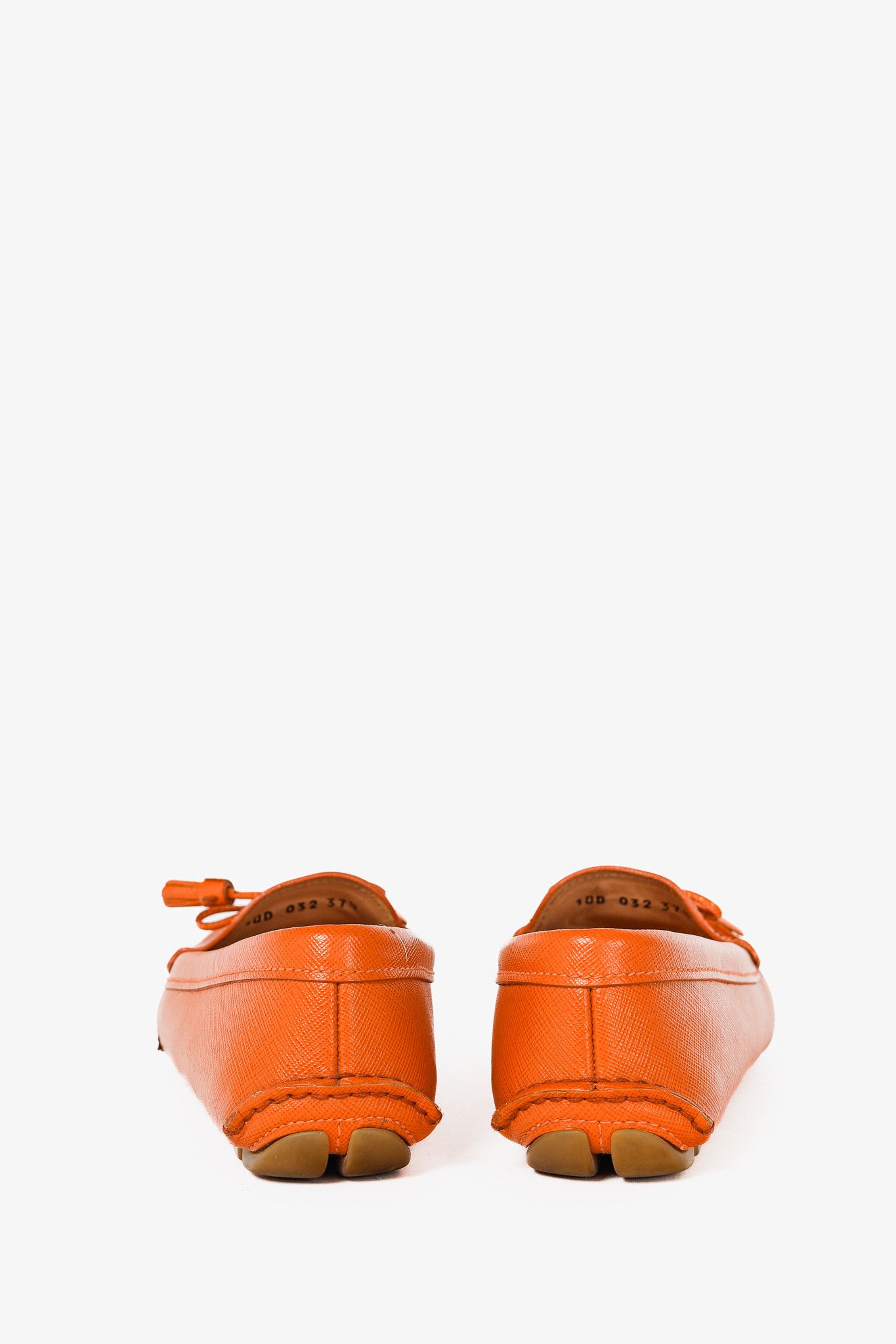 Prada Prada Orange Saffiano Leather Tassel-Bow Loafers Size US 7 / IT 37 - 4 Thumbnail