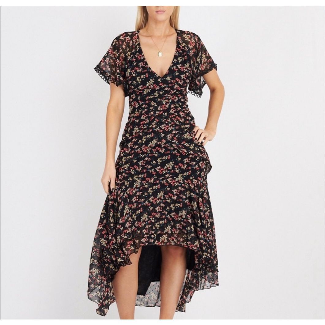 Other Edit by White Closet Black Floral High Low Midi Dress 10 Size L / US 10 / IT 46 - 1 Thumbnail