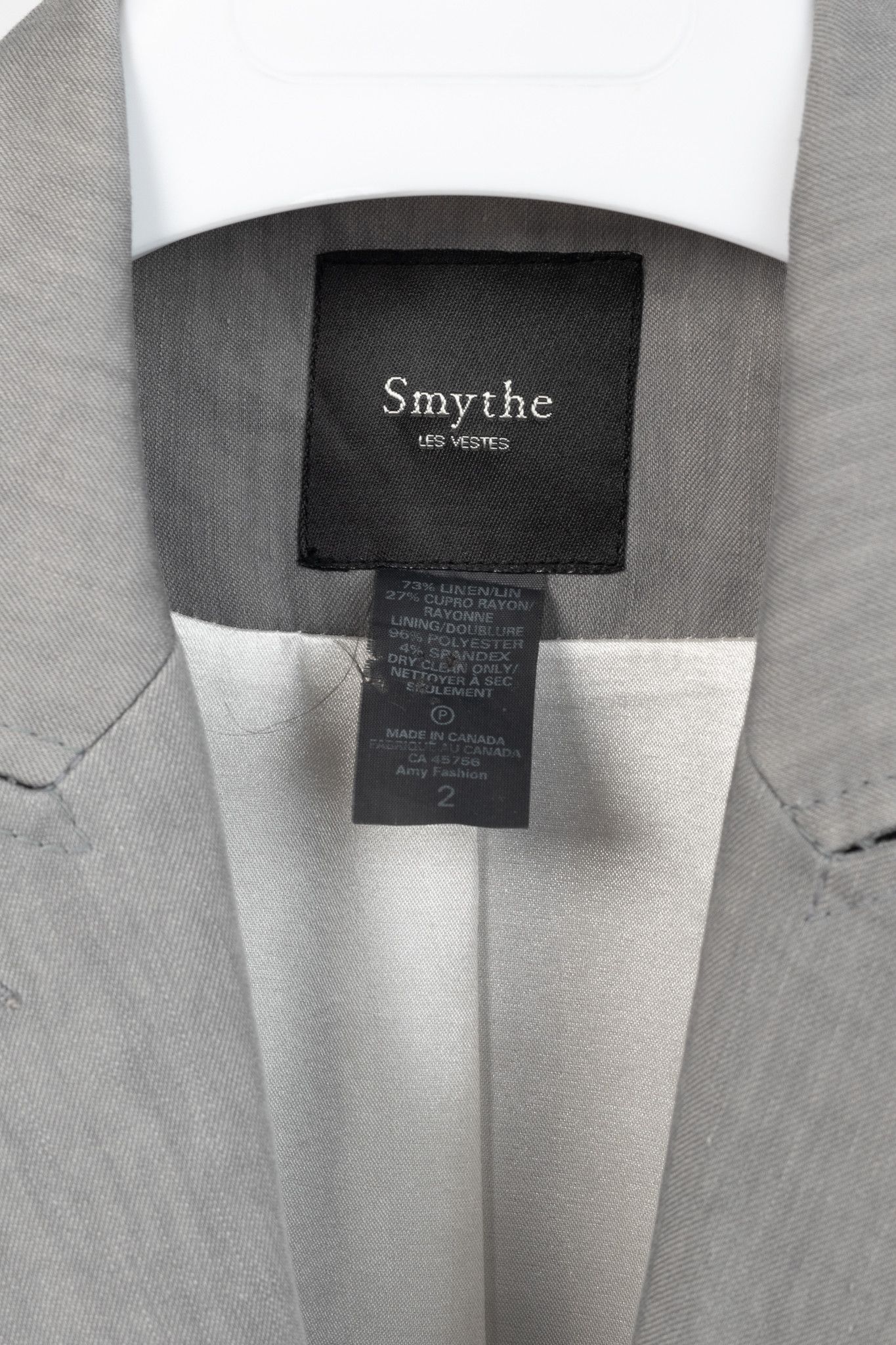 SMYTHE Smythe Sharp Shoulder Grey Linen-Blend 3/4-Sleeve Blazer Size XS / US 0-2 / IT 36-38 - 4 Thumbnail