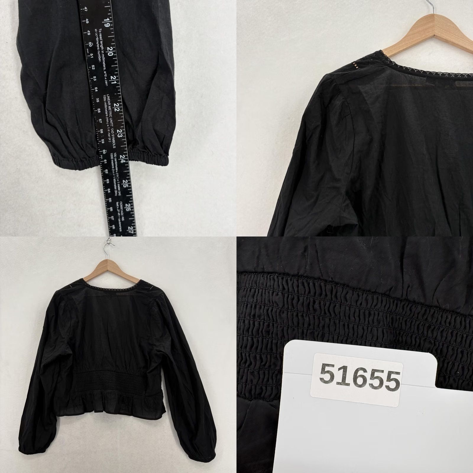 Vintage American Eagle Blouse Womens XL Black V Neck Long Sleeve Eyelet Ruffle Cropped Size XL / US 12-14 / IT 48-50 - 9 Thumbnail