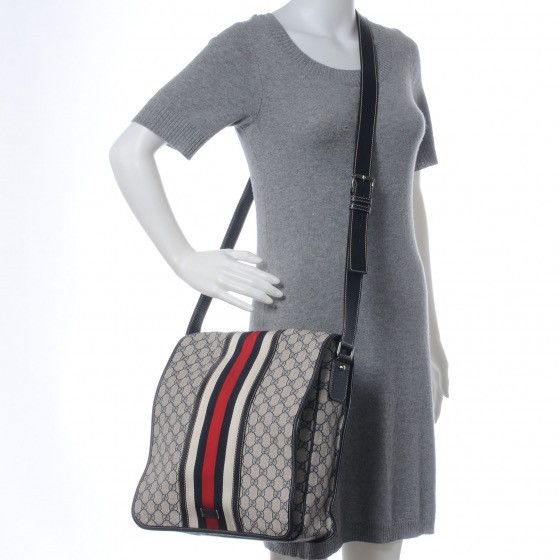 Gucci Authentic GUCCI Large Flap Messenger Bag Beige Navy Blue Size ONE SIZE - 22 Thumbnail