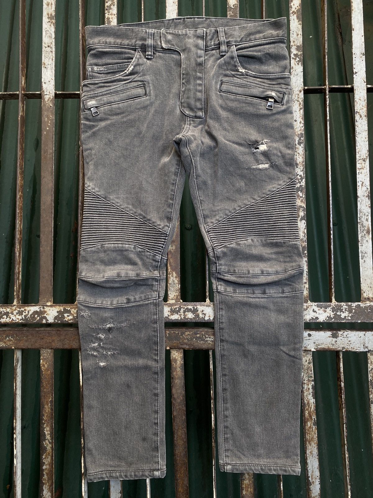 Balmain Balmain - Distressed Biker Jeans Denim Gray Size US 32 / EU 48 - 1 Thumbnail
