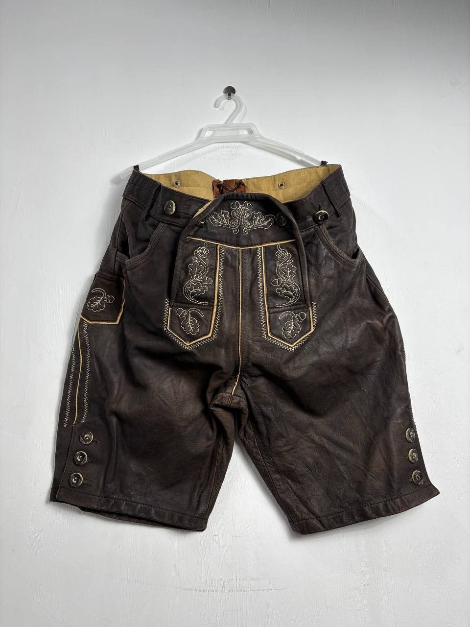 Cowboy Equipment Lederhosen German Brown Leather Retro Shorts sz 52 (36) Size US 36 / EU 52 - 1 Thumbnail