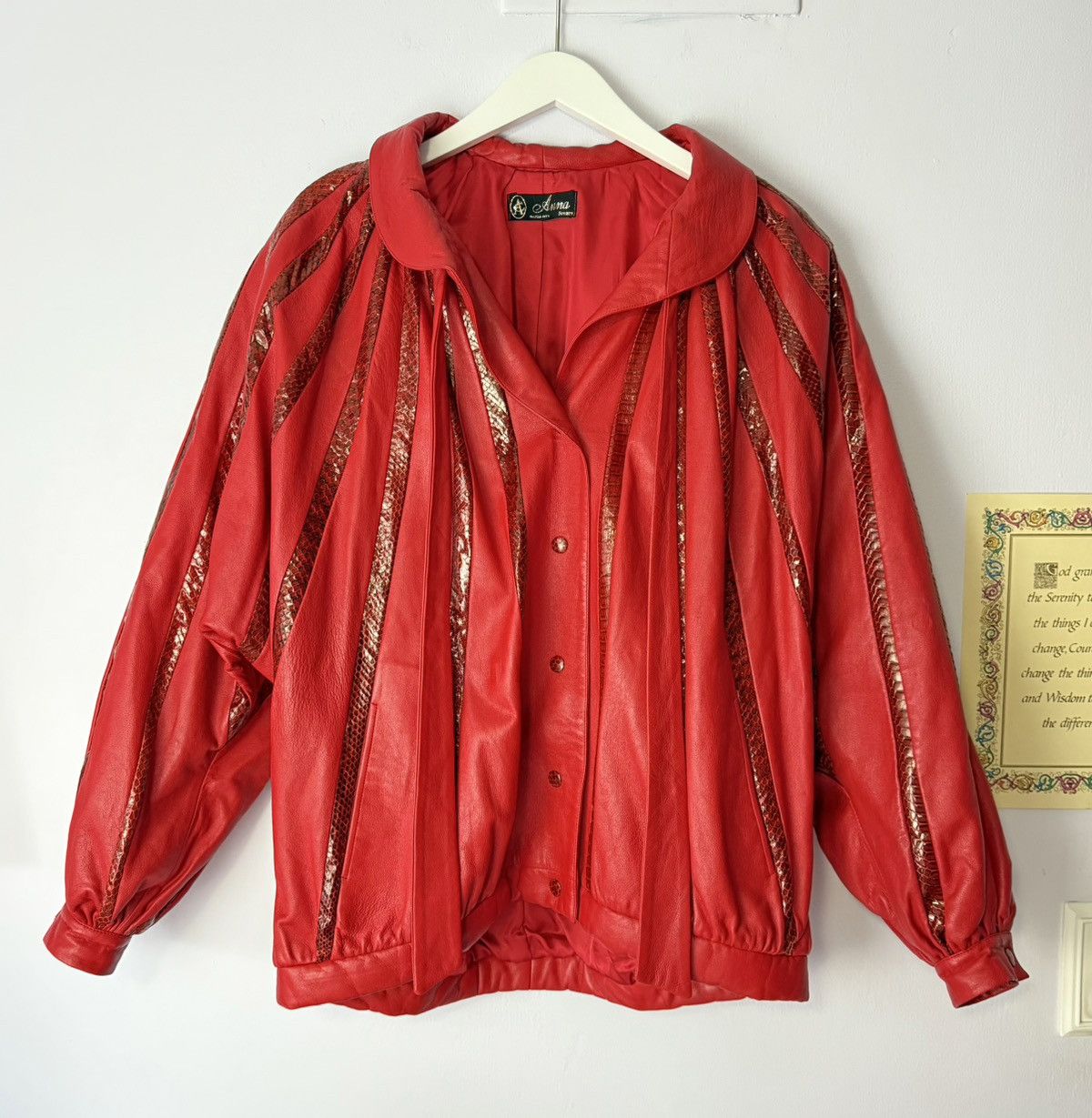 Vintage Vintage Vera Pelle Snake Skin Leather Red Jacket 80s MJ Size US L / EU 52-54 / 3 - 1 Thumbnail