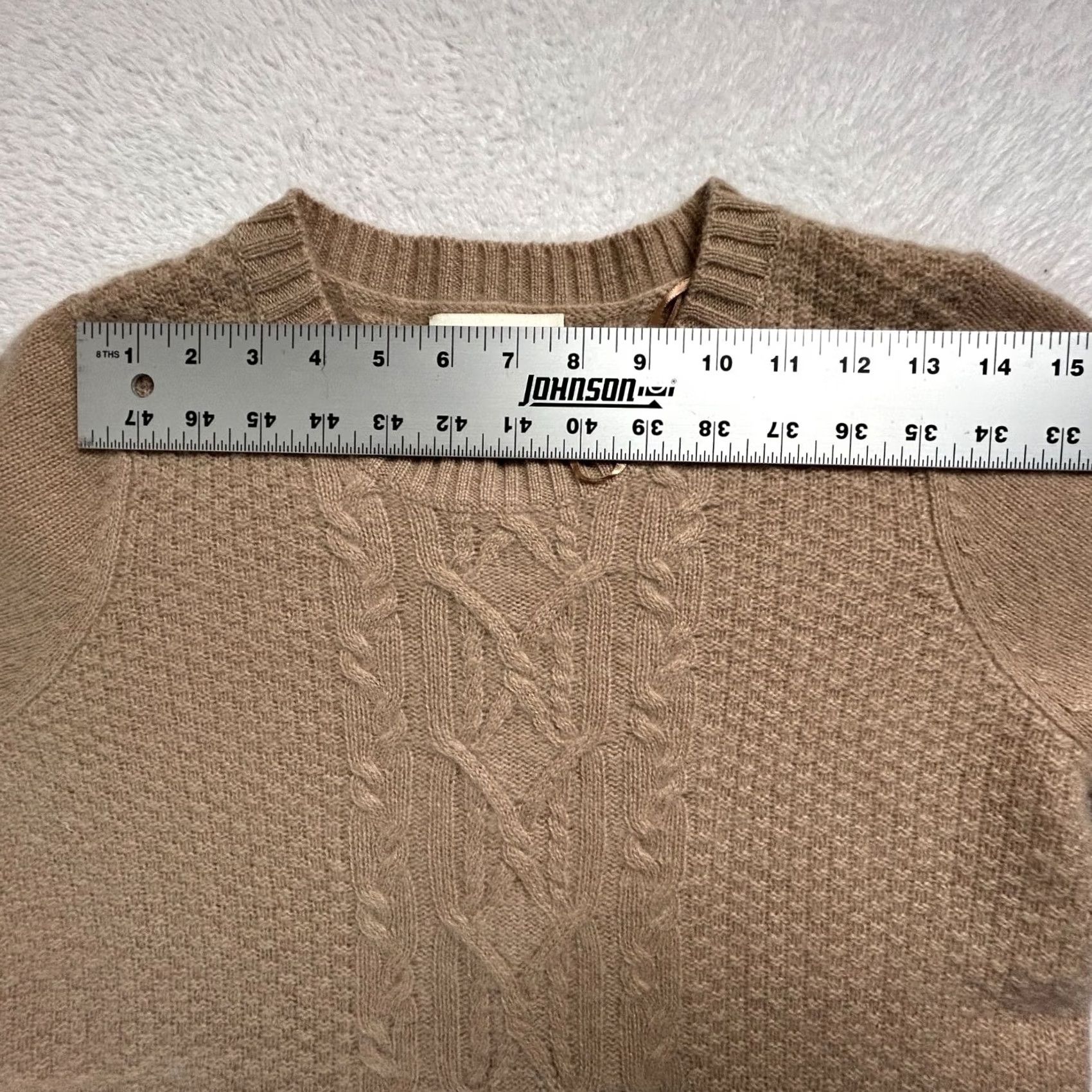 Cynthia Rowley Cynthia Rowley Womens Beige Cashmere Cable Knit Sweater Large Crew Neck Pullover Knit Size L / US 10 / IT 46 - 5 Thumbnail