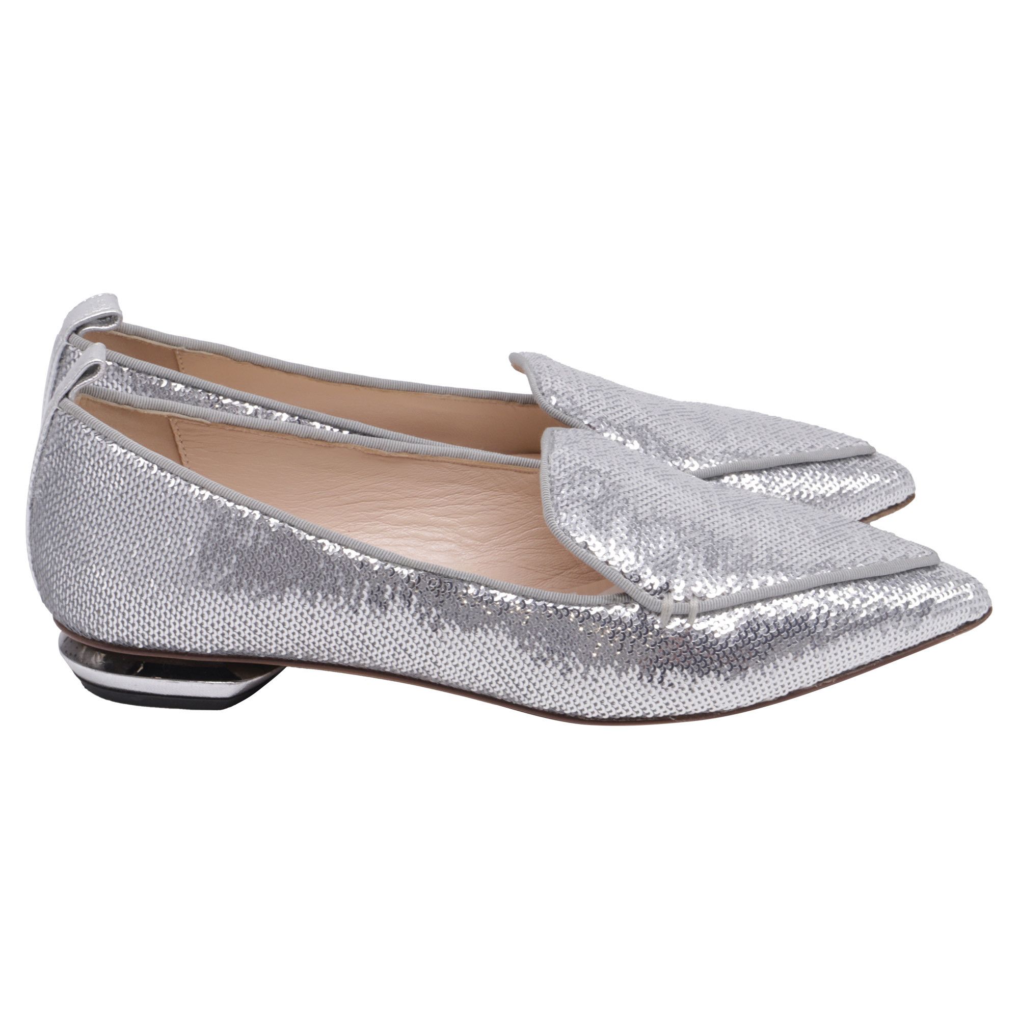 Nicholas Kirkwood Nicholas Kirkwood Beya Pointed Ballet Flats in Silver Sequi Size US 6 / IT 36 - 1 Thumbnail