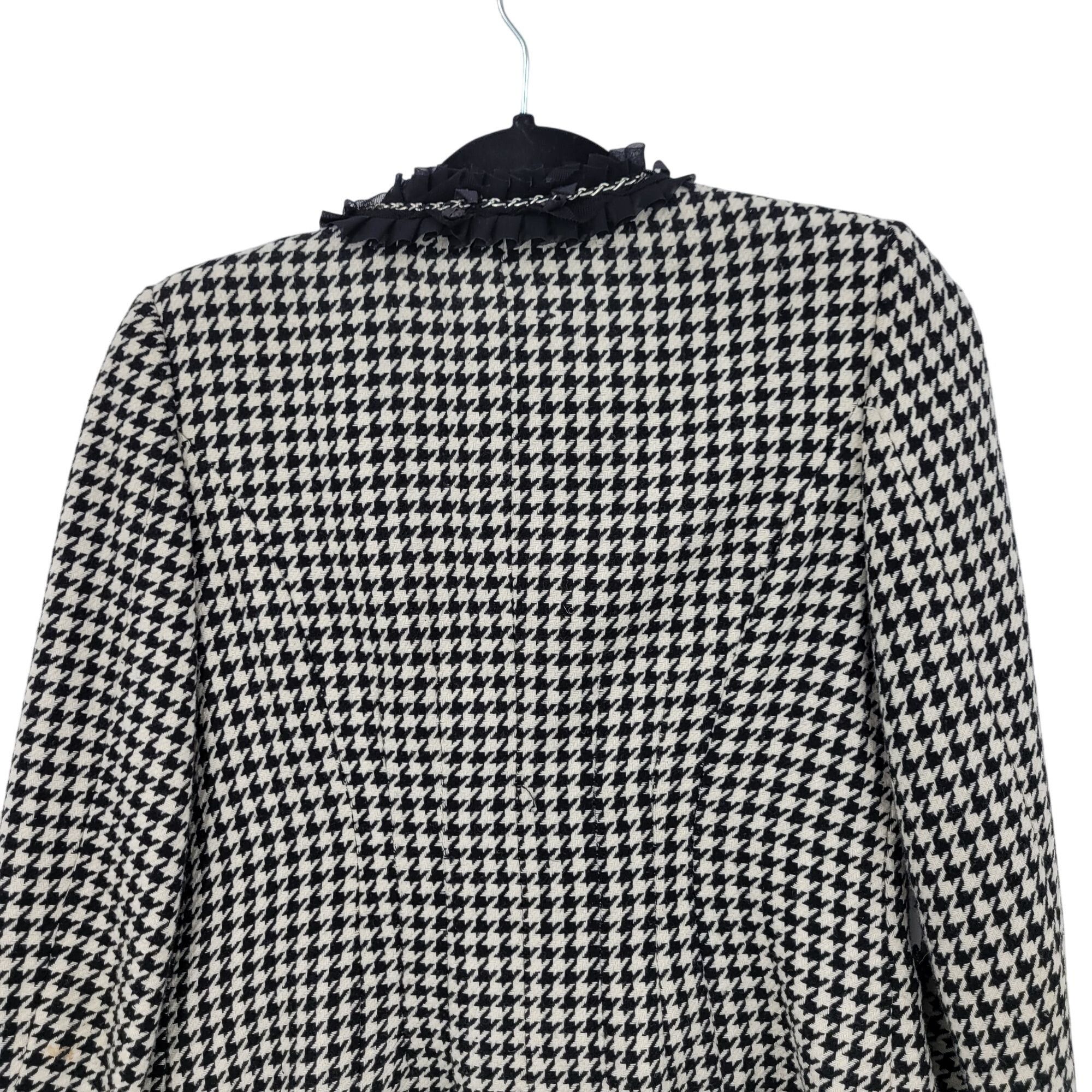 White House Black Market WHBM Womens Wool Blend Houndstooth Blazer Sz 2 Ruffle Chain Size XS / US 0-2 / IT 36-38 - 10 Thumbnail